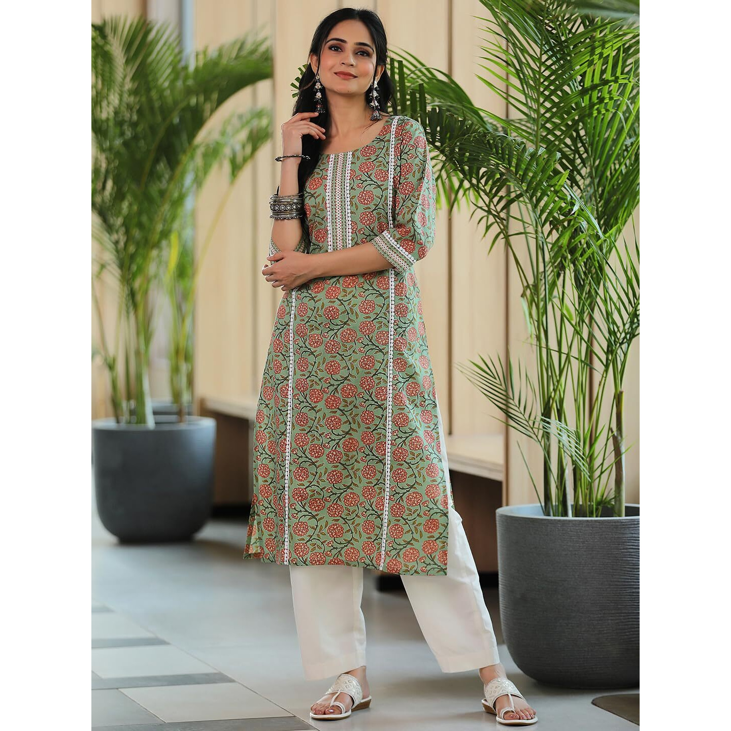 Libas Women's Cotton Printed Straight Kurta (29059R Green