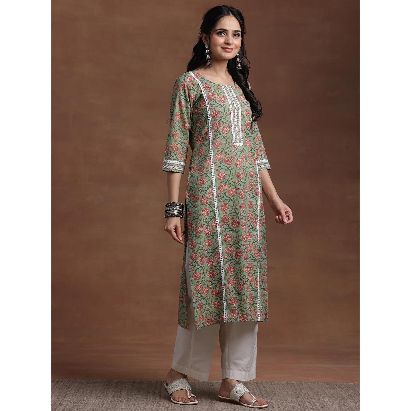 Libas Women's Cotton Printed Straight Kurta (29059R Green