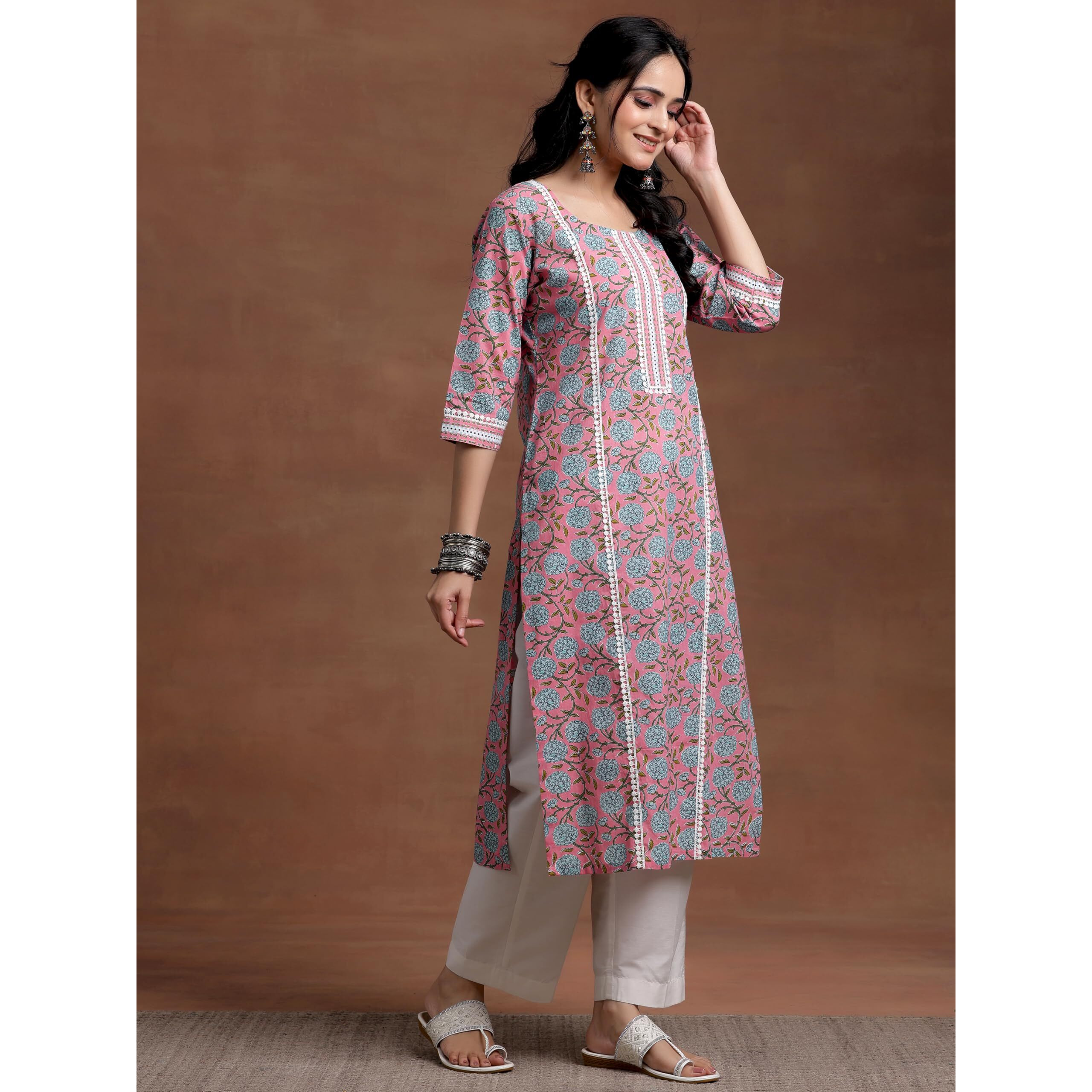 Libas Women's Cotton Printed Straight Kurta (29060R Pink