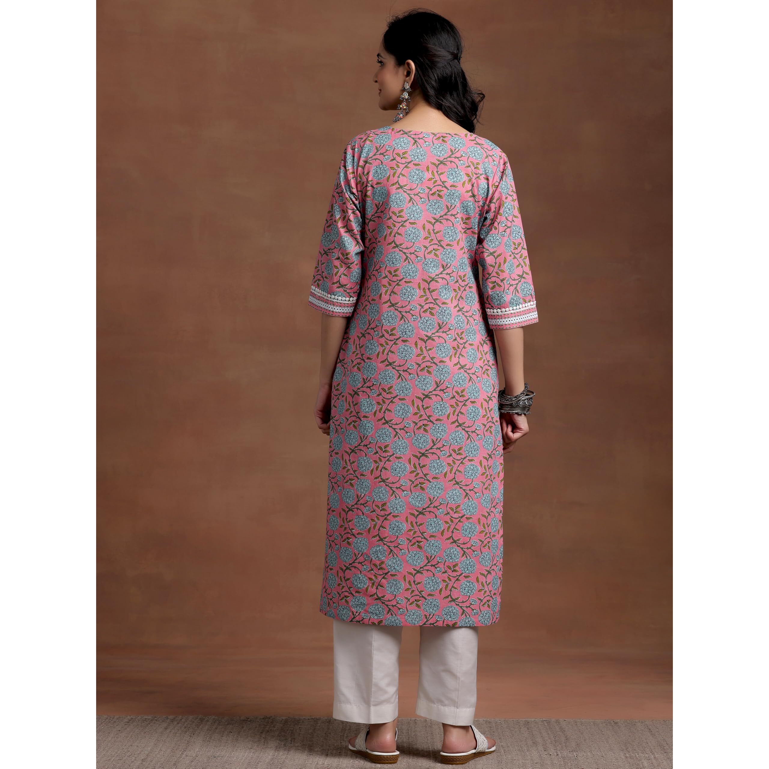 Libas Women's Cotton Printed Straight Kurta (29060R Pink