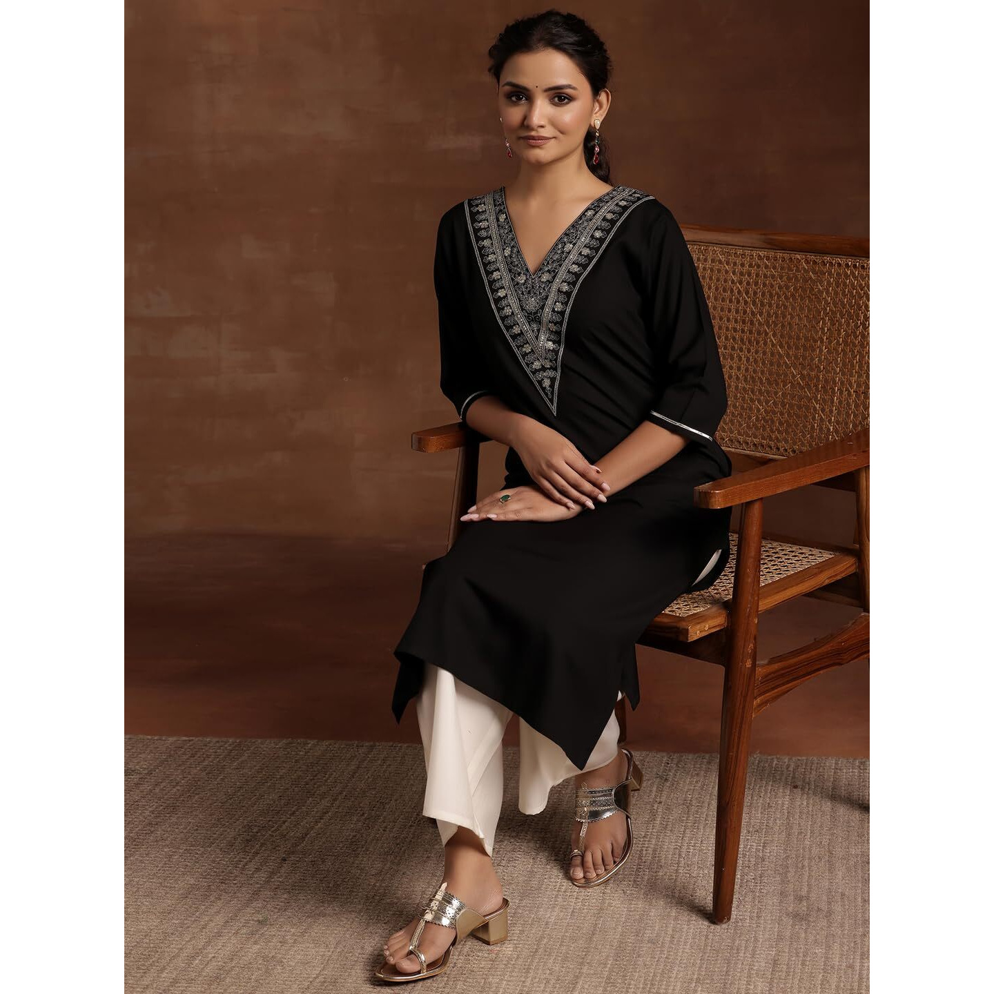 Libas Women's Viscose Rayon Yoke Design A-Line Kurta (29190Or Black