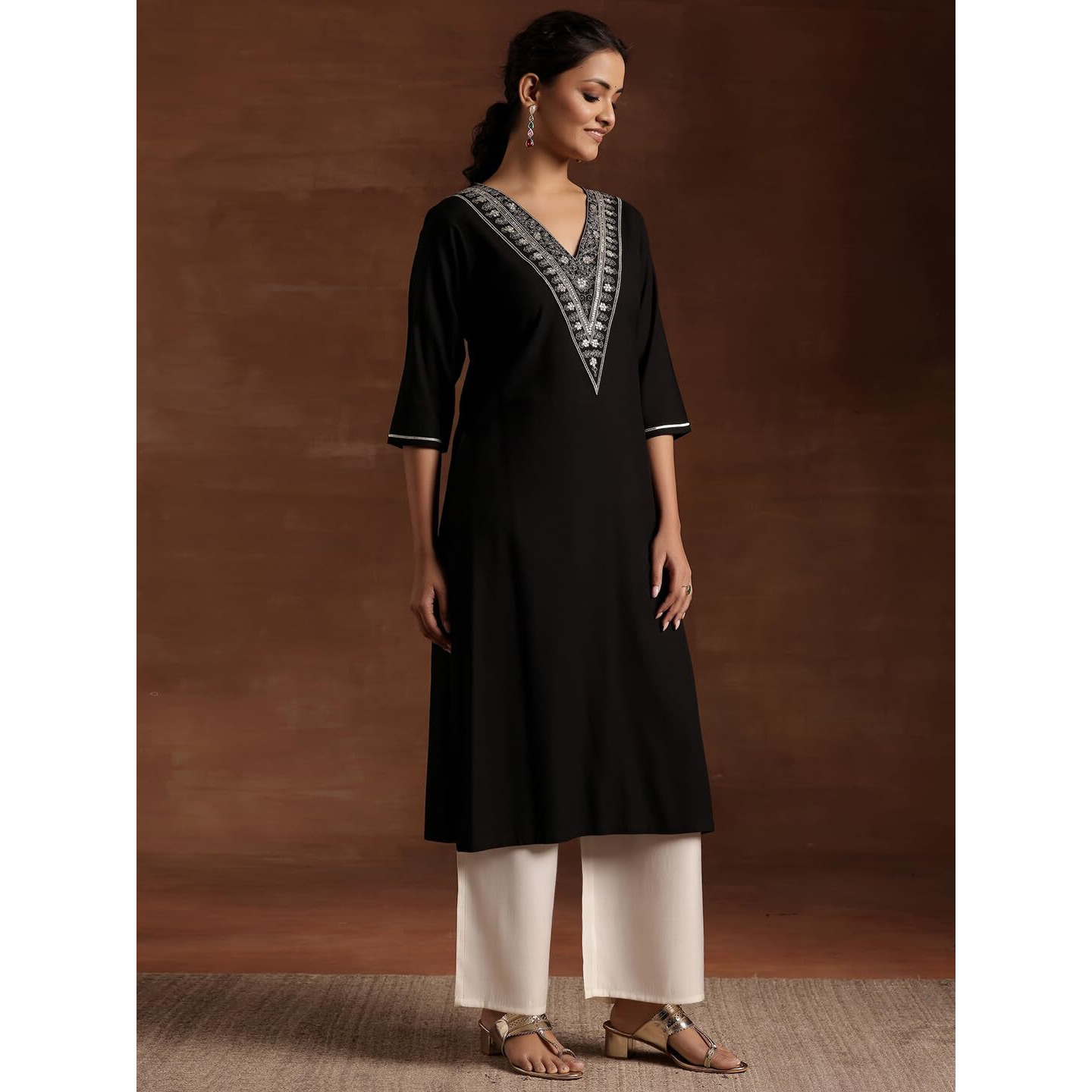 Libas Women's Viscose Rayon Yoke Design A-Line Kurta (29190Or Black