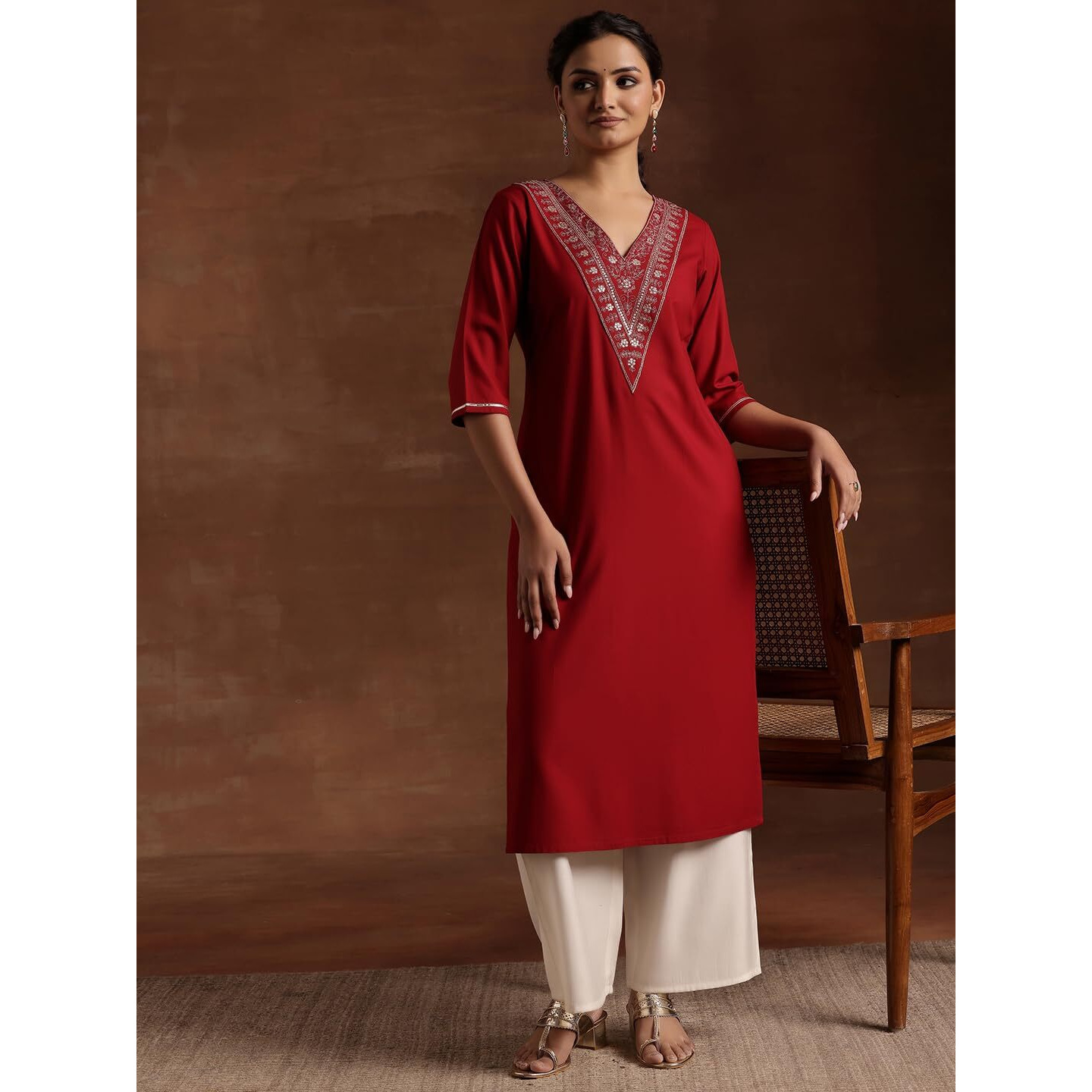 Libas Women's Viscose Rayon Yoke Design A-Line Kurta (29191Or Maroon