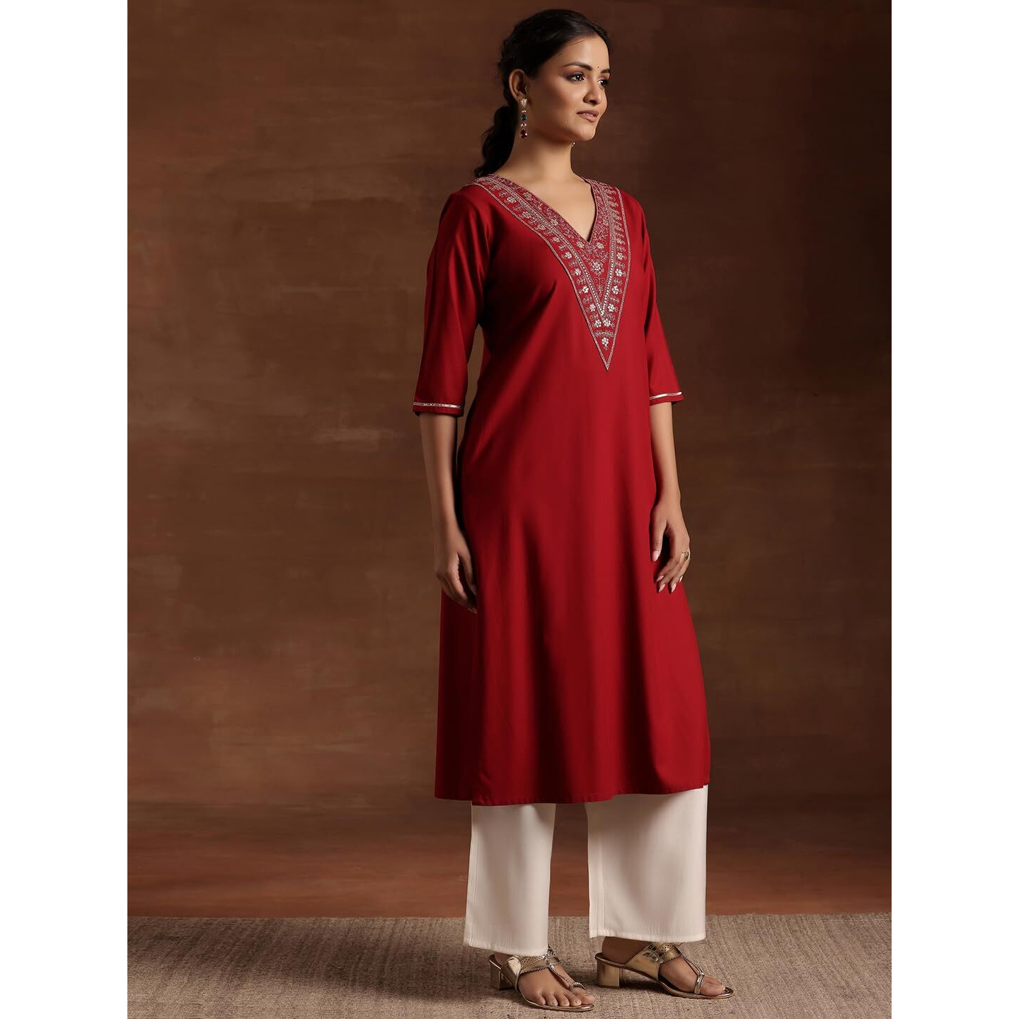 Libas Women's Viscose Rayon Yoke Design A-Line Kurta (29191Or Maroon