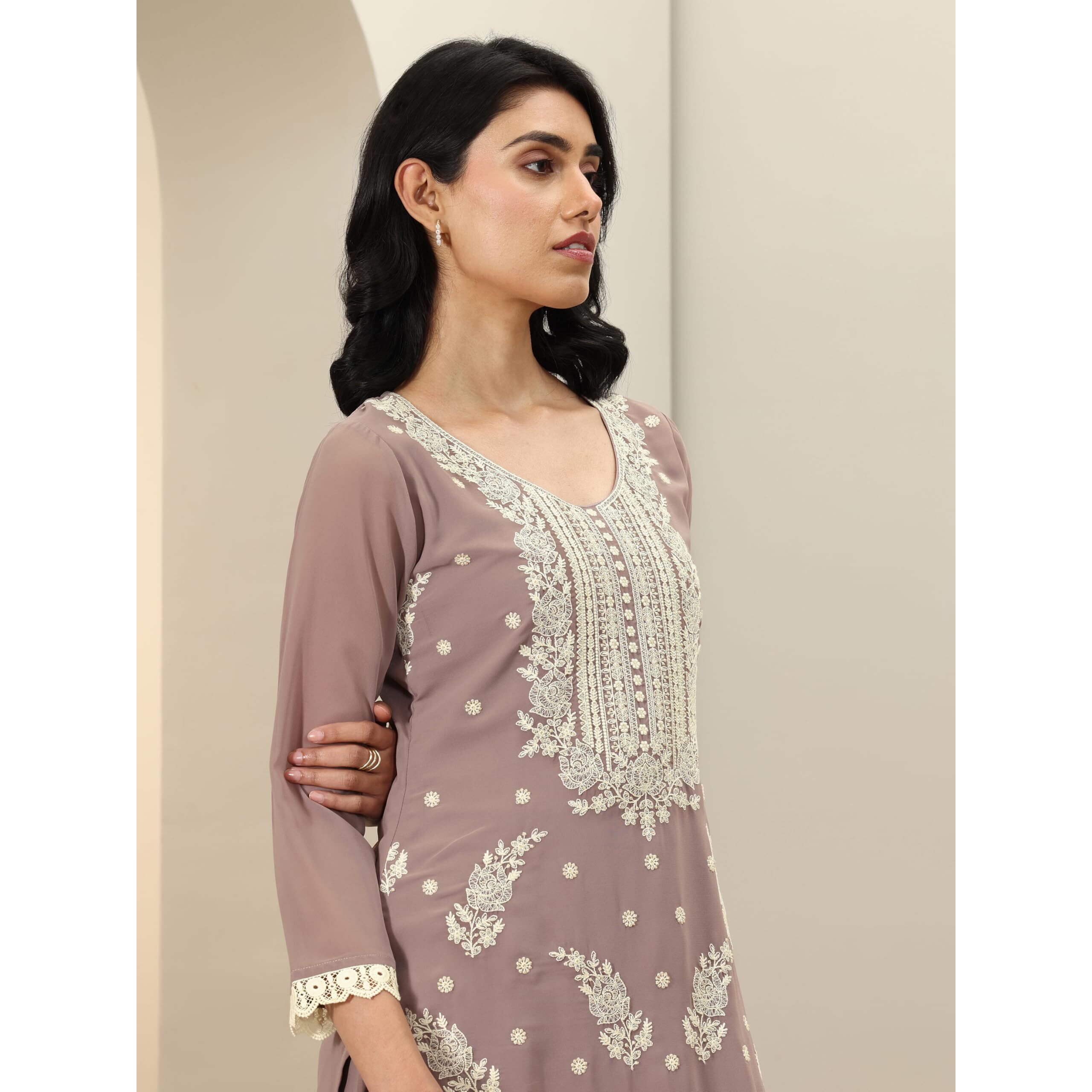 Libas Women's Georgette Kurta Sets (99385_Mauve_S)