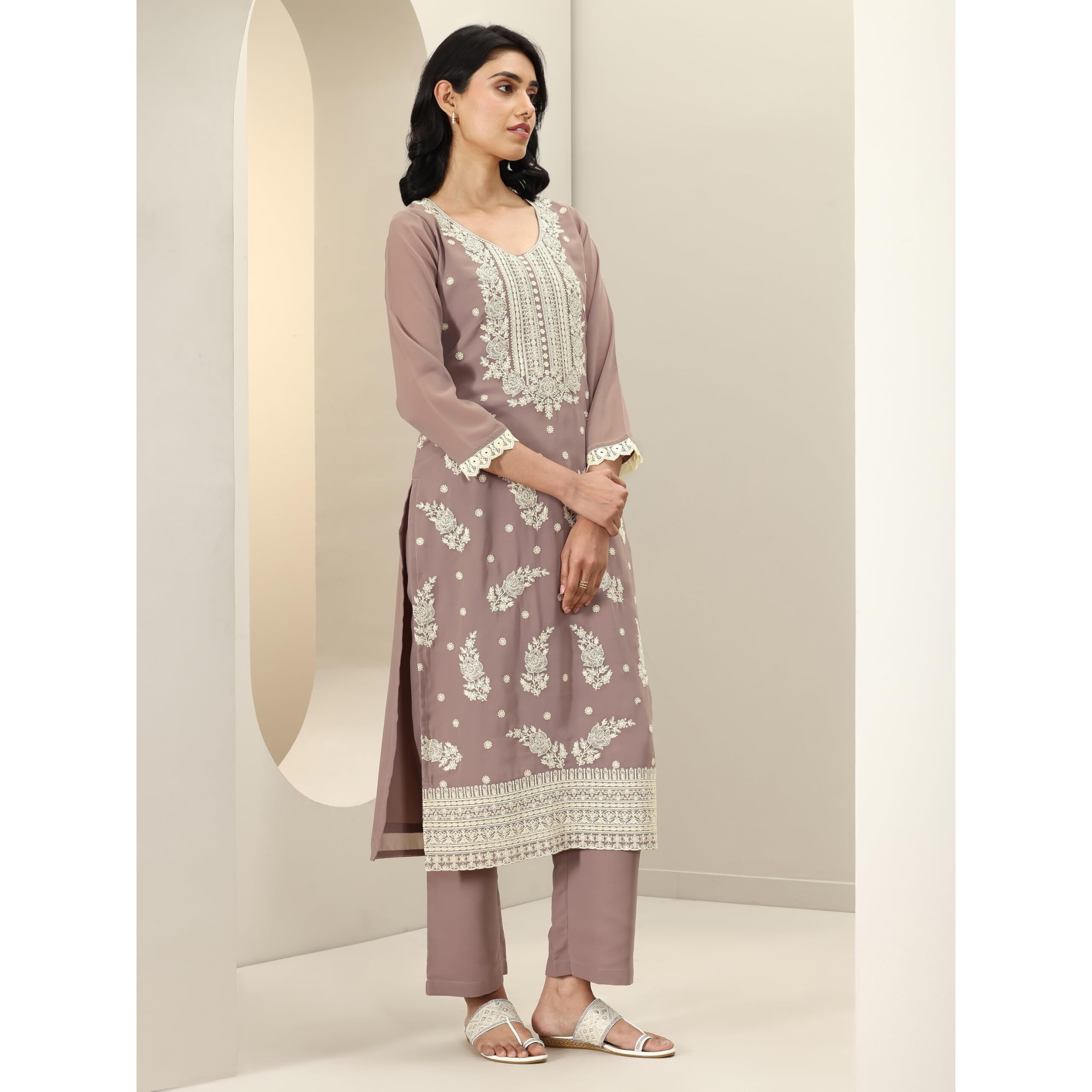 Libas Women's Georgette Kurta Sets (99385_Mauve_S)