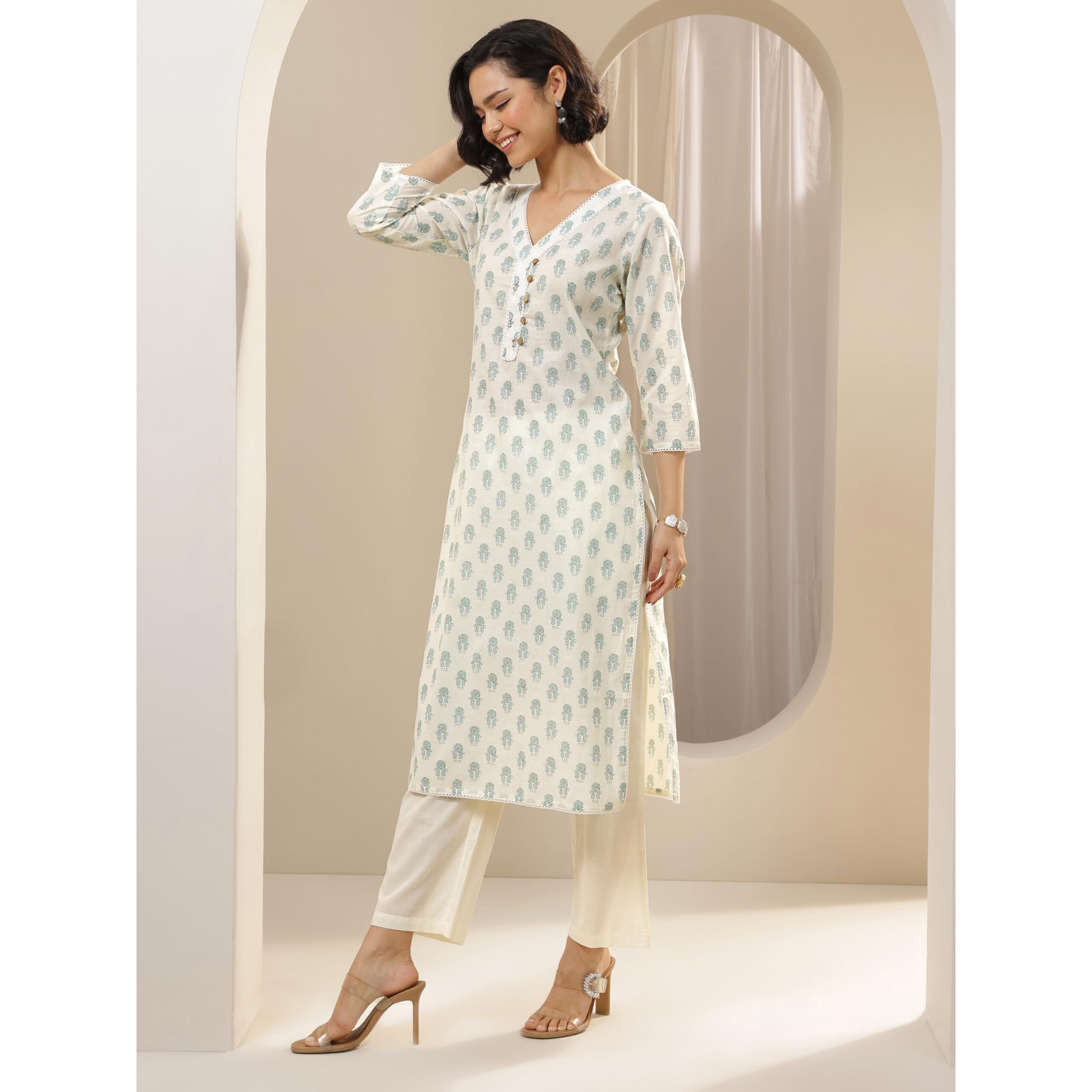 Libas Women's Pure Cotton Kurta Sets (99308_Off White_M)