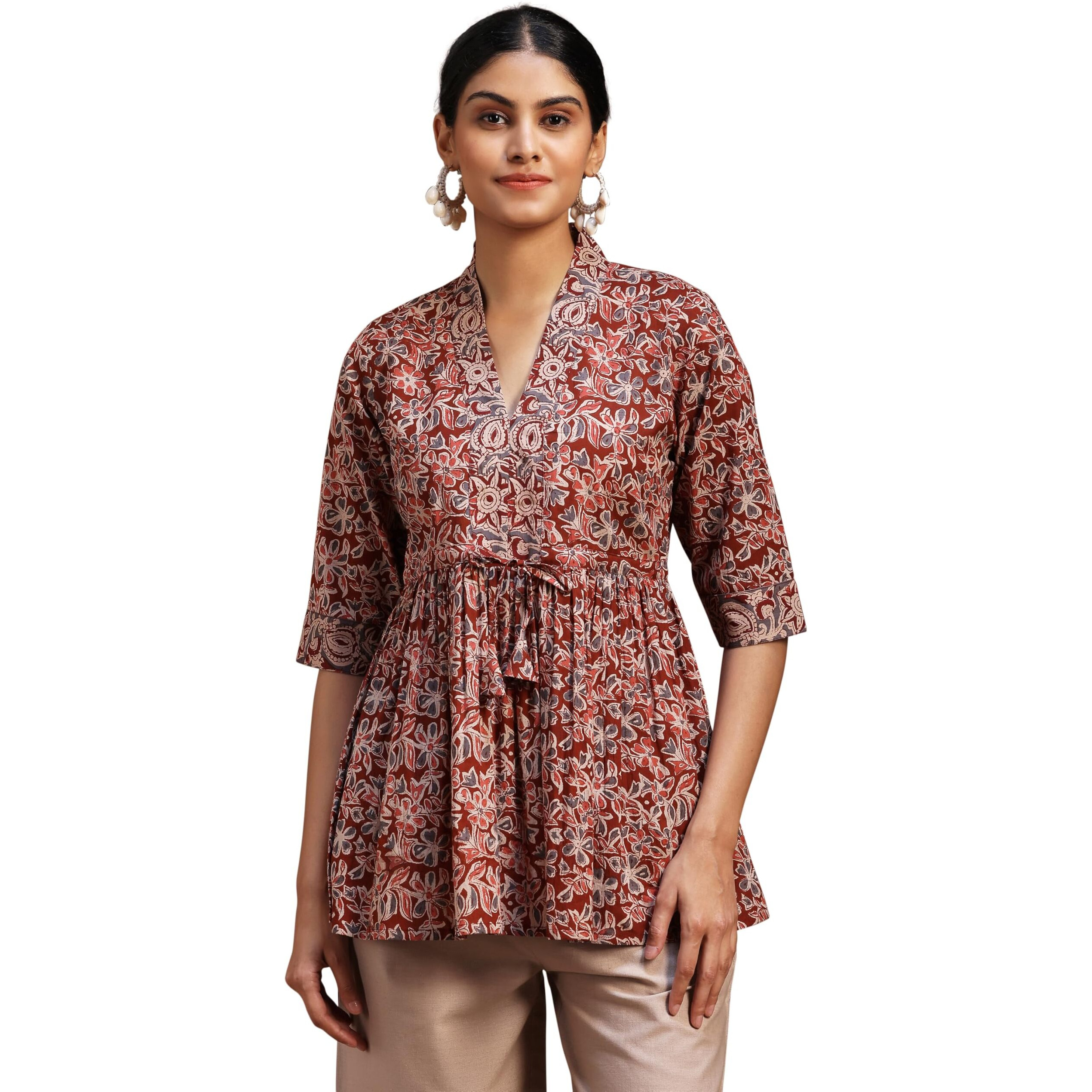 Libas Women's Cotton Printed A-Line Kurti (29101Or_Rust