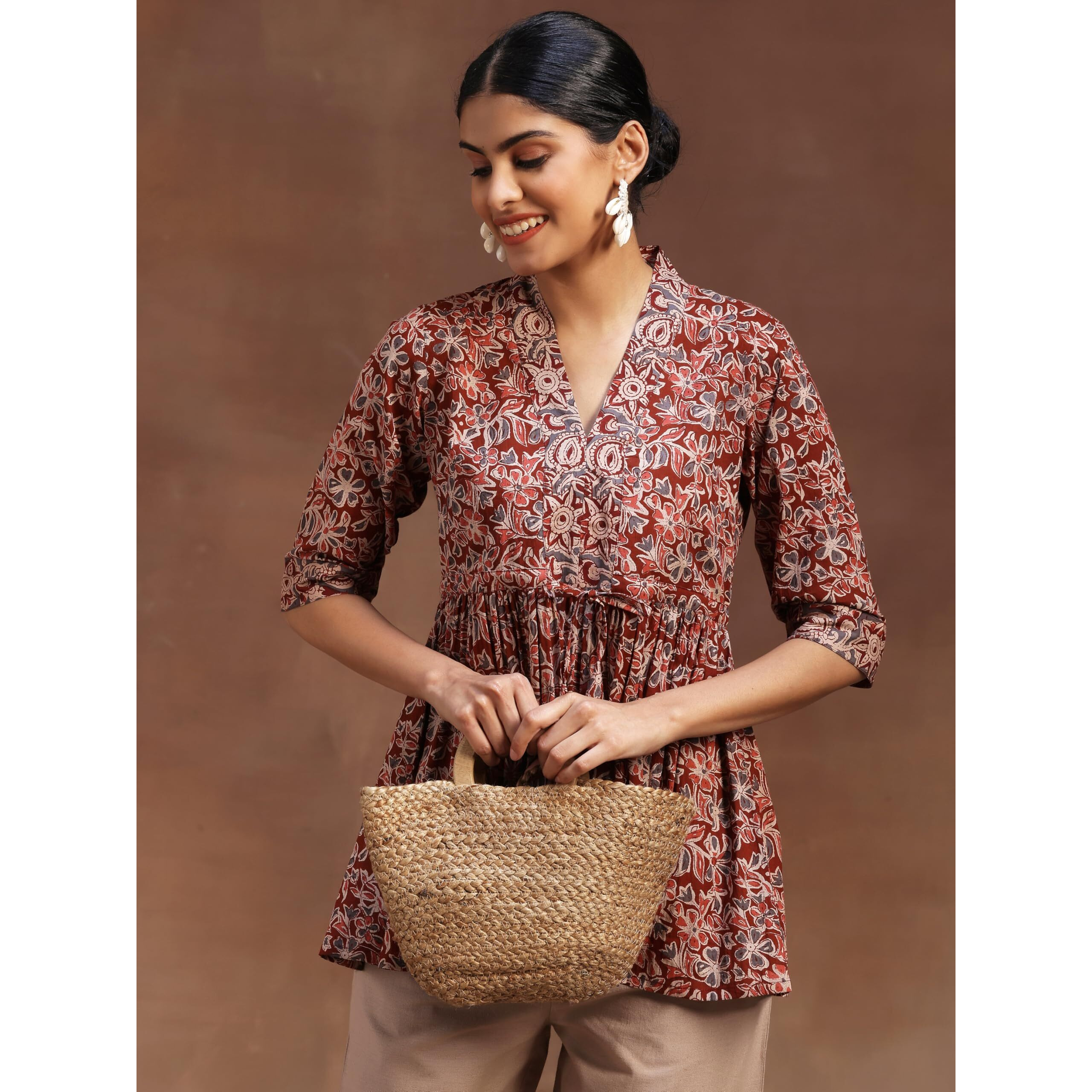 Libas Women's Cotton Printed A-Line Kurti (29101Or_Rust