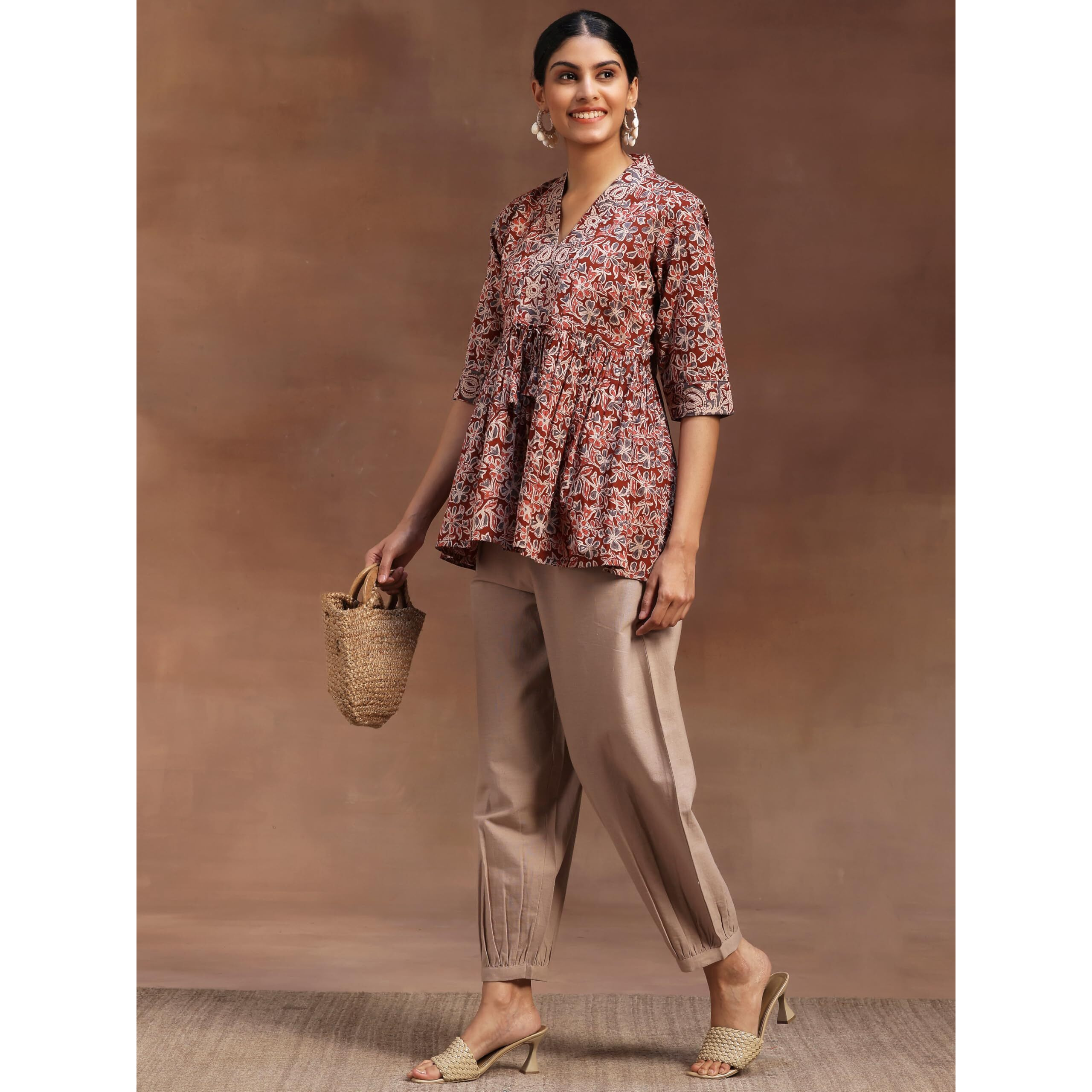 Libas Women's Cotton Printed A-Line Kurti (29101Or_Rust