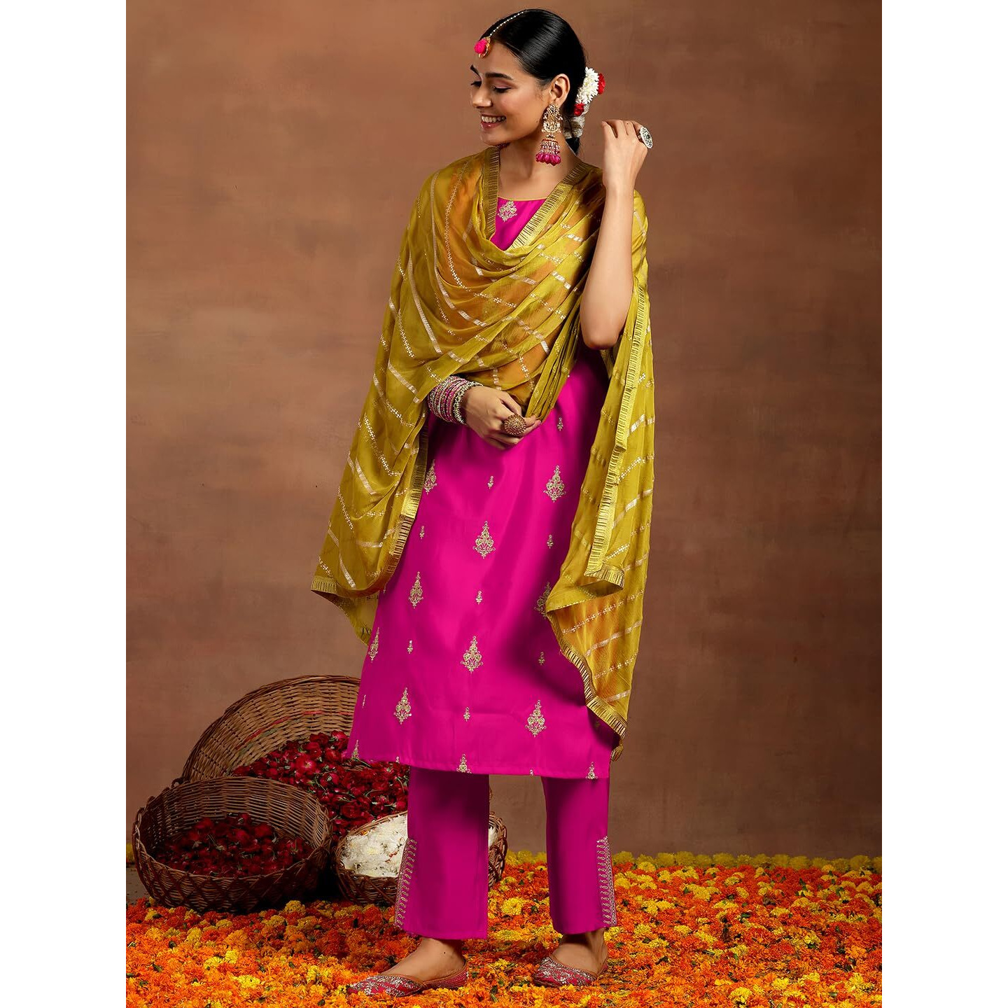 Libas Women's Silk Blend Kurta Sets (35692R_Pink_Xl)
