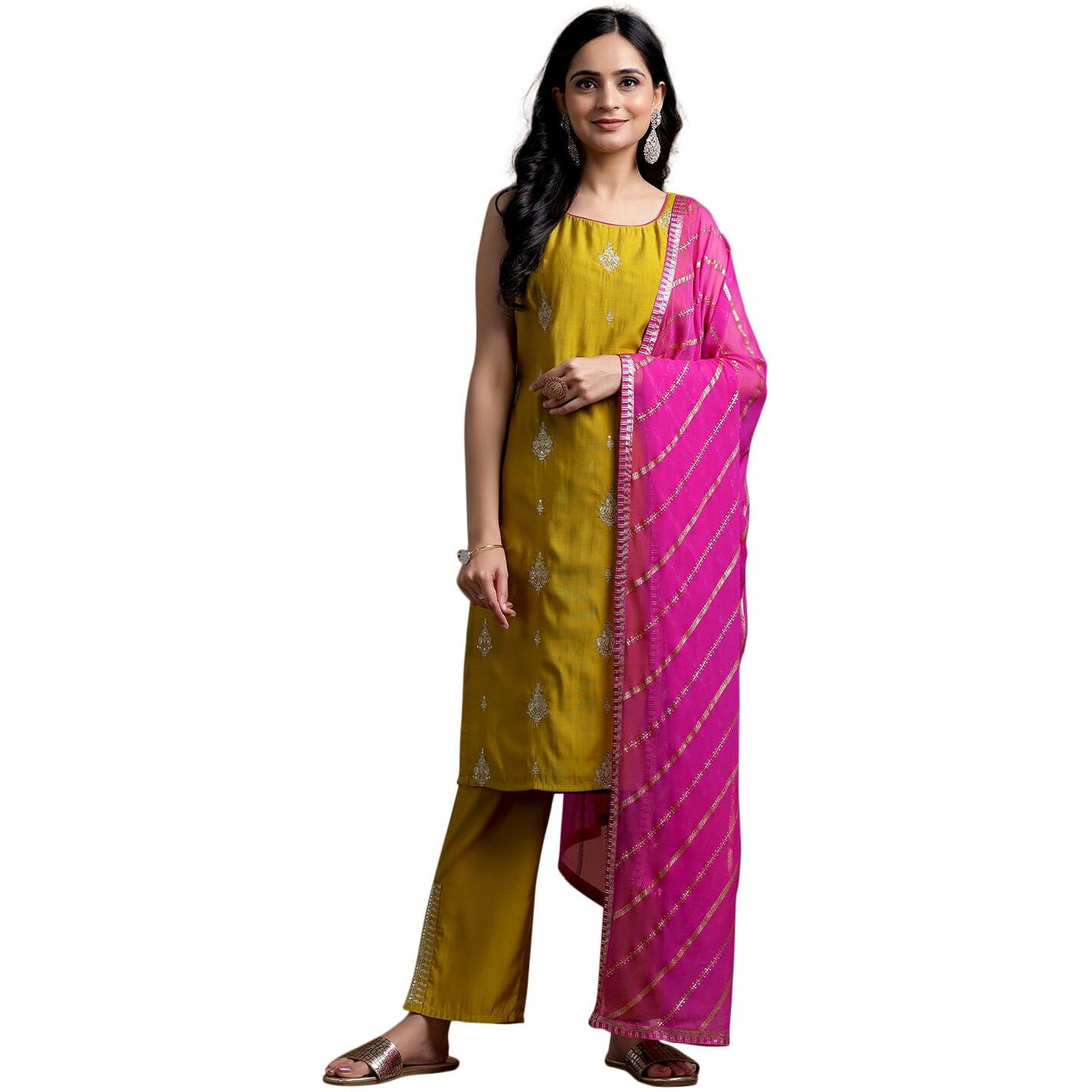 Libas Women's Silk Blend Kurta Set (35693R_Mustard