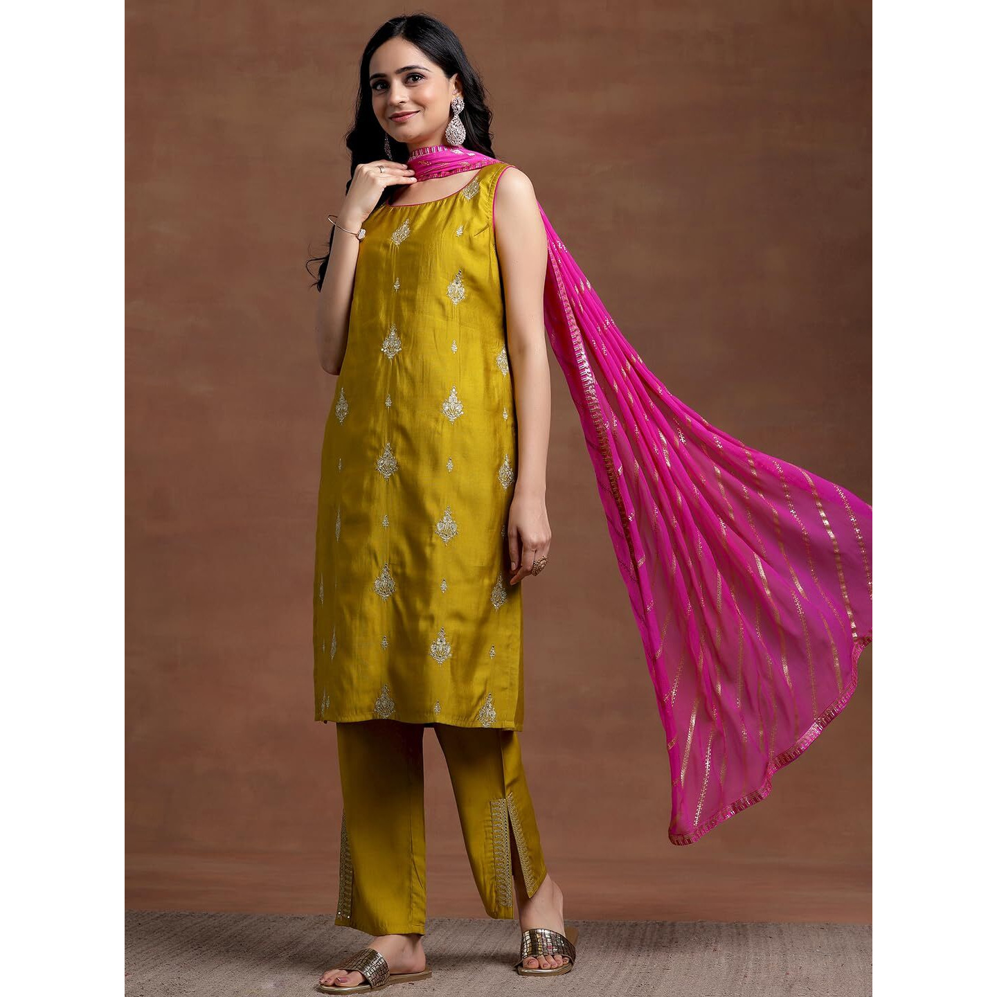 Libas Women's Silk Blend Kurta Set (35693R_Mustard