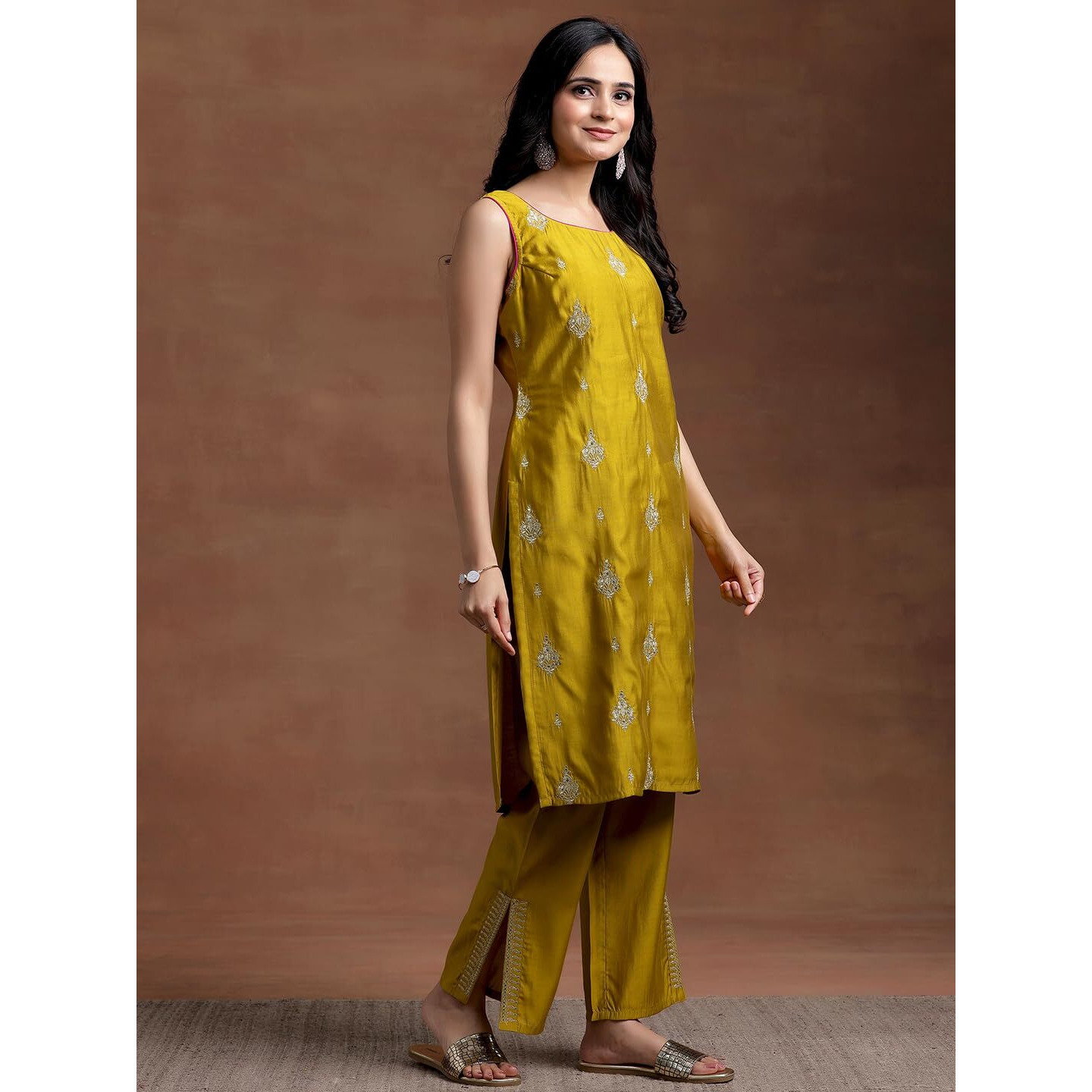 Libas Women's Silk Blend Kurta Set (35693R_Mustard