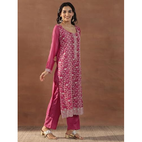 Libas Women's Silk Blend Kurta Set (49518_Pink_M)