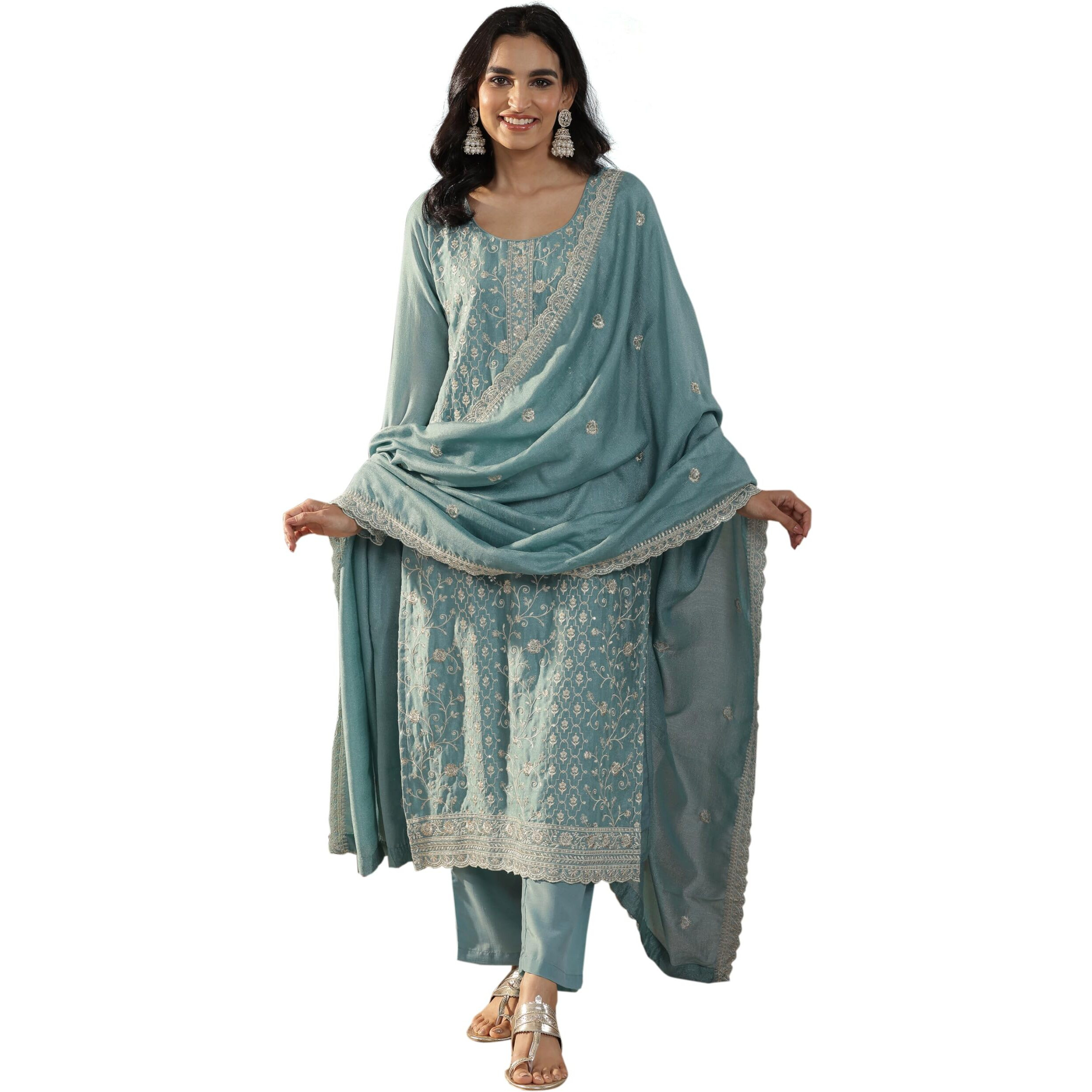 Libas Women's Silk Blend Kurta Set (49520_Blue_Xxl)