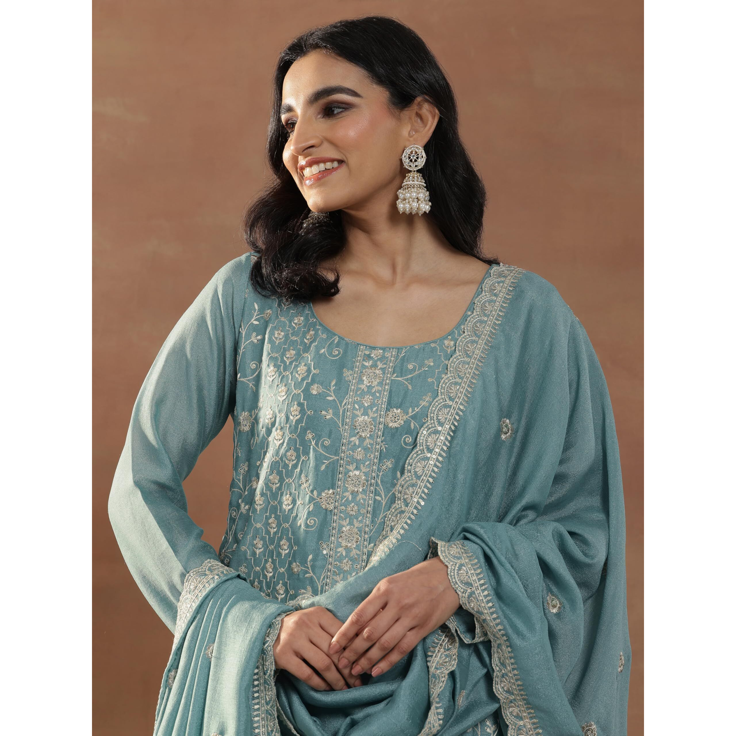 Libas Women's Silk Blend Kurta Set (49520_Blue_Xxl)