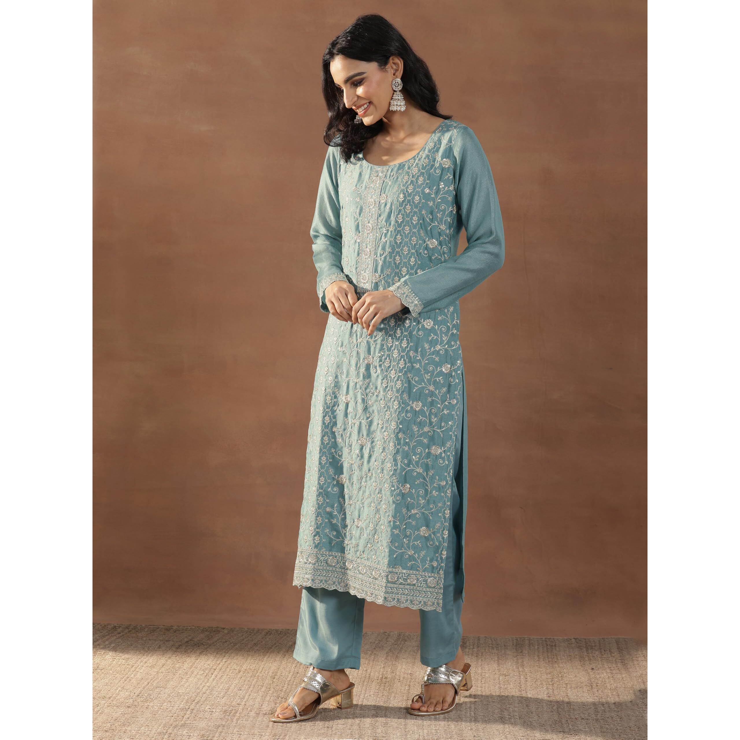 Libas Women's Silk Blend Kurta Set (49520_Blue_Xxl)
