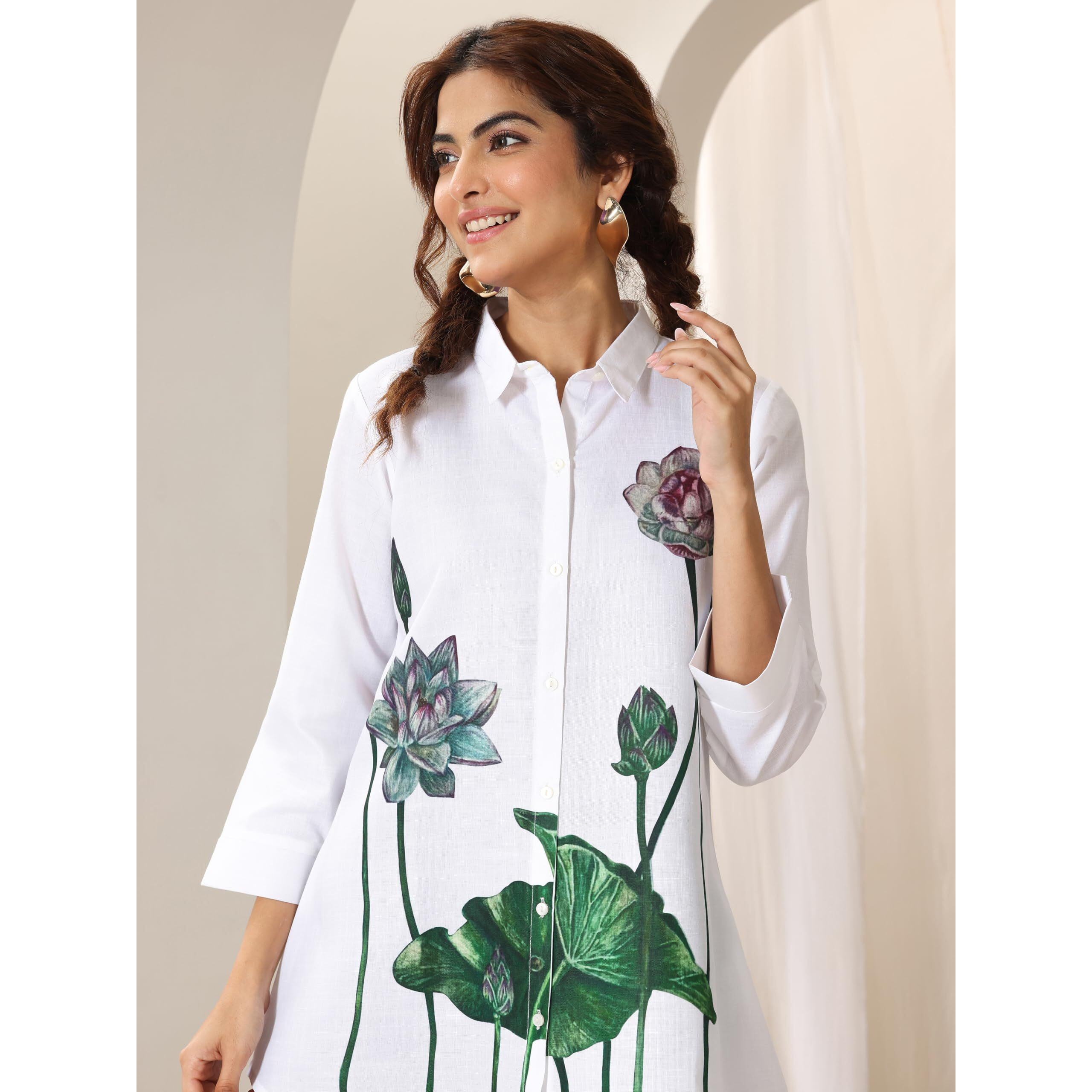 Libas Women's Cotton Blend Floral Straight Tunics (98185_White_S)