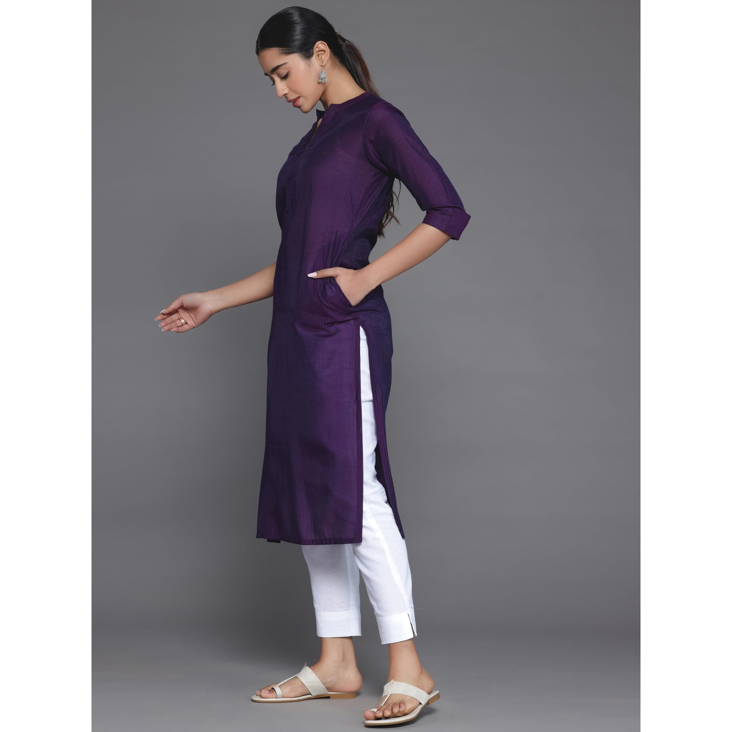 Libas Women's Silk Woven Design Straight Kurta (268790R Purple