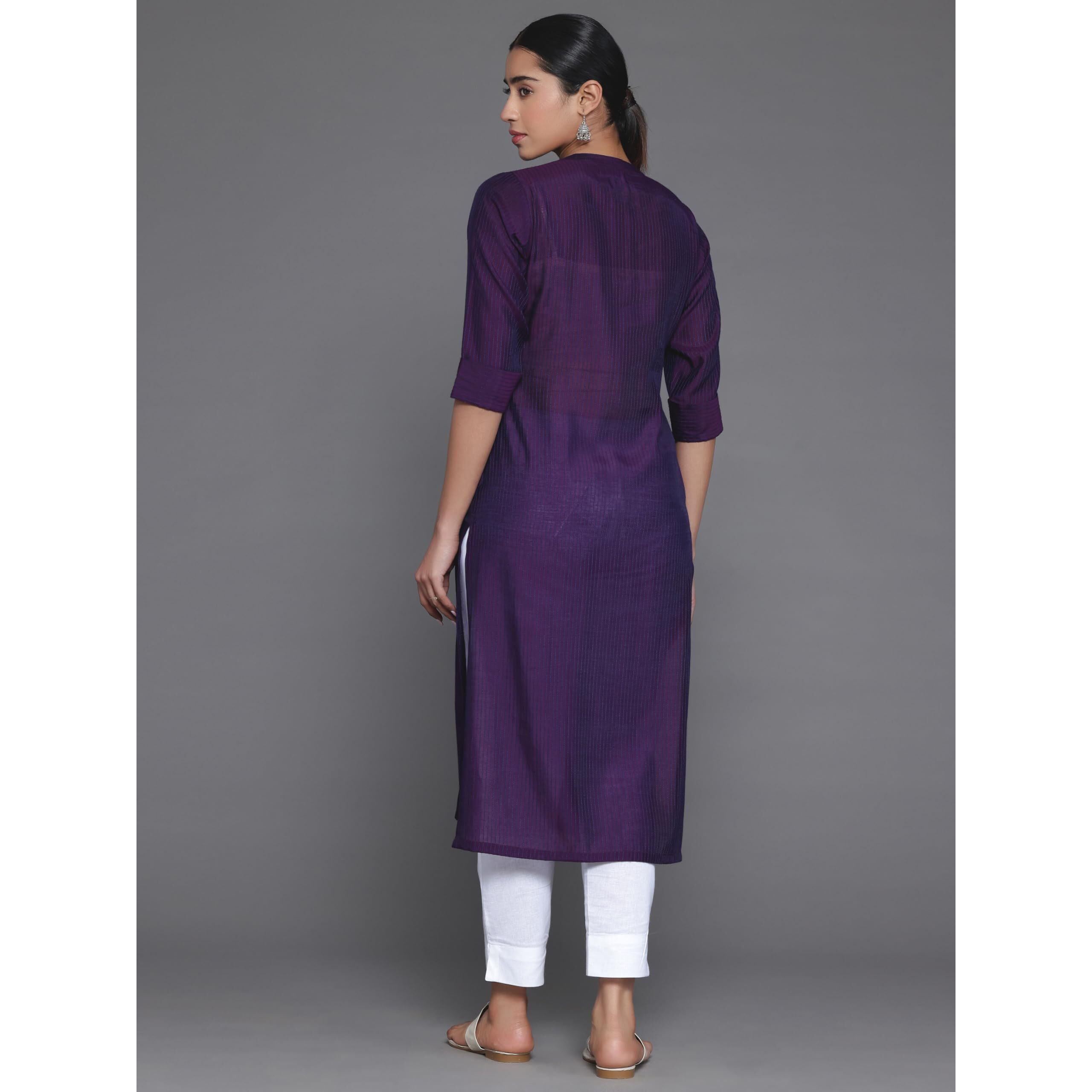 Libas Women's Silk Woven Design Straight Kurta (268790R Purple