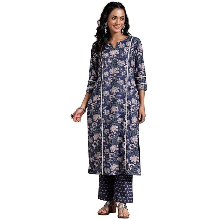 Libas Women's Pure Cotton Printed Kurta Set (277370R Blue