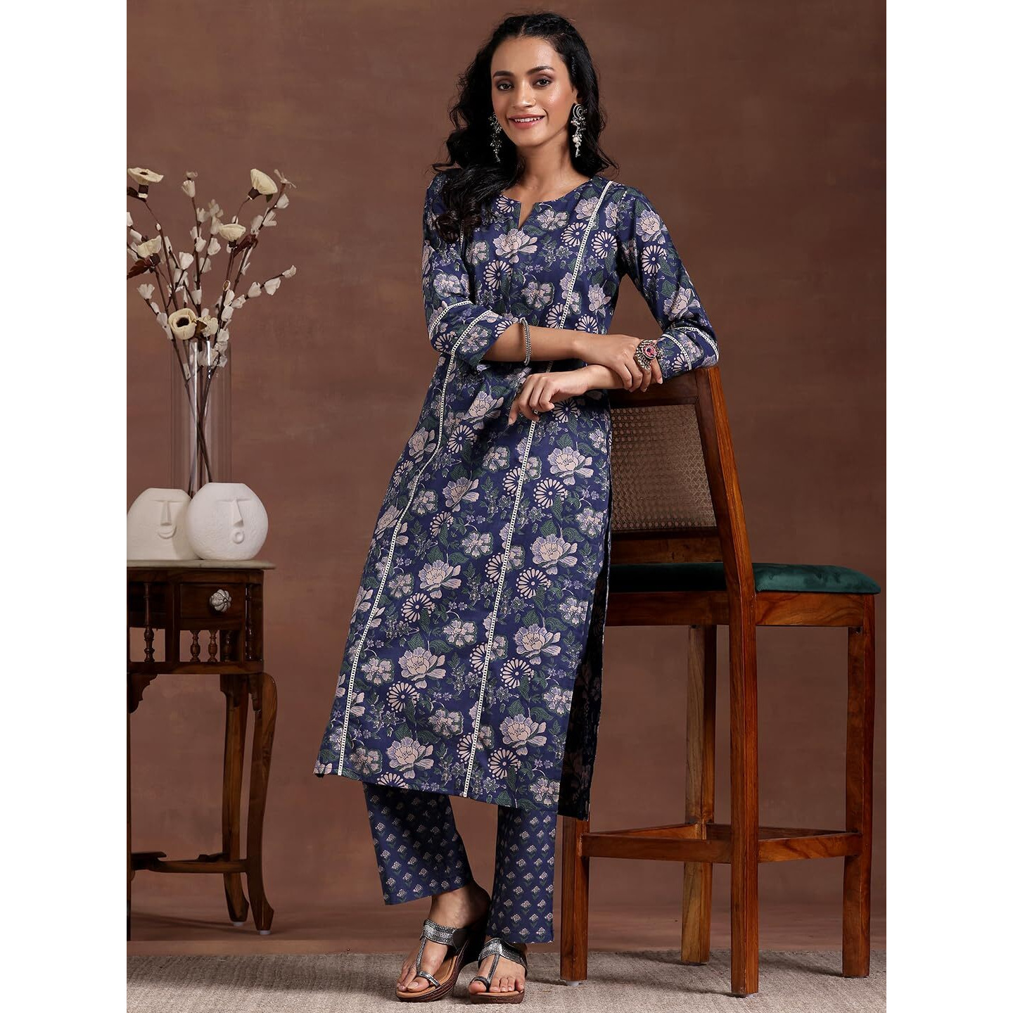 Libas Women's Pure Cotton Printed Kurta Set (277370R Blue