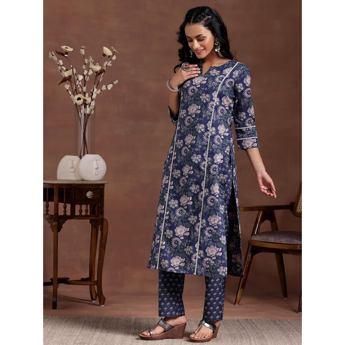 Libas Women's Pure Cotton Printed Kurta Set (277370R Blue