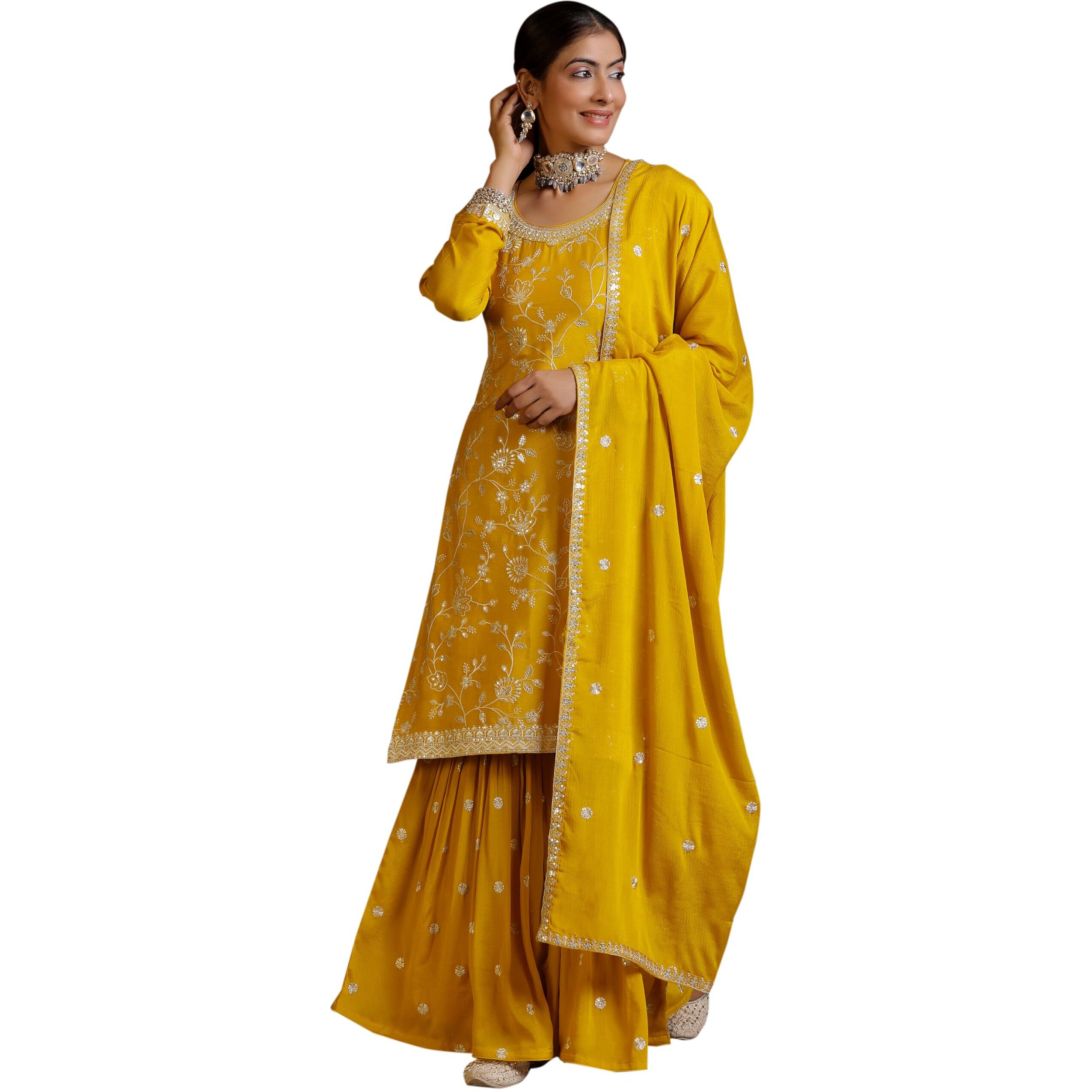Libas Women's Silk Blend Kurta Sets (278300R_Mustard_Xs)