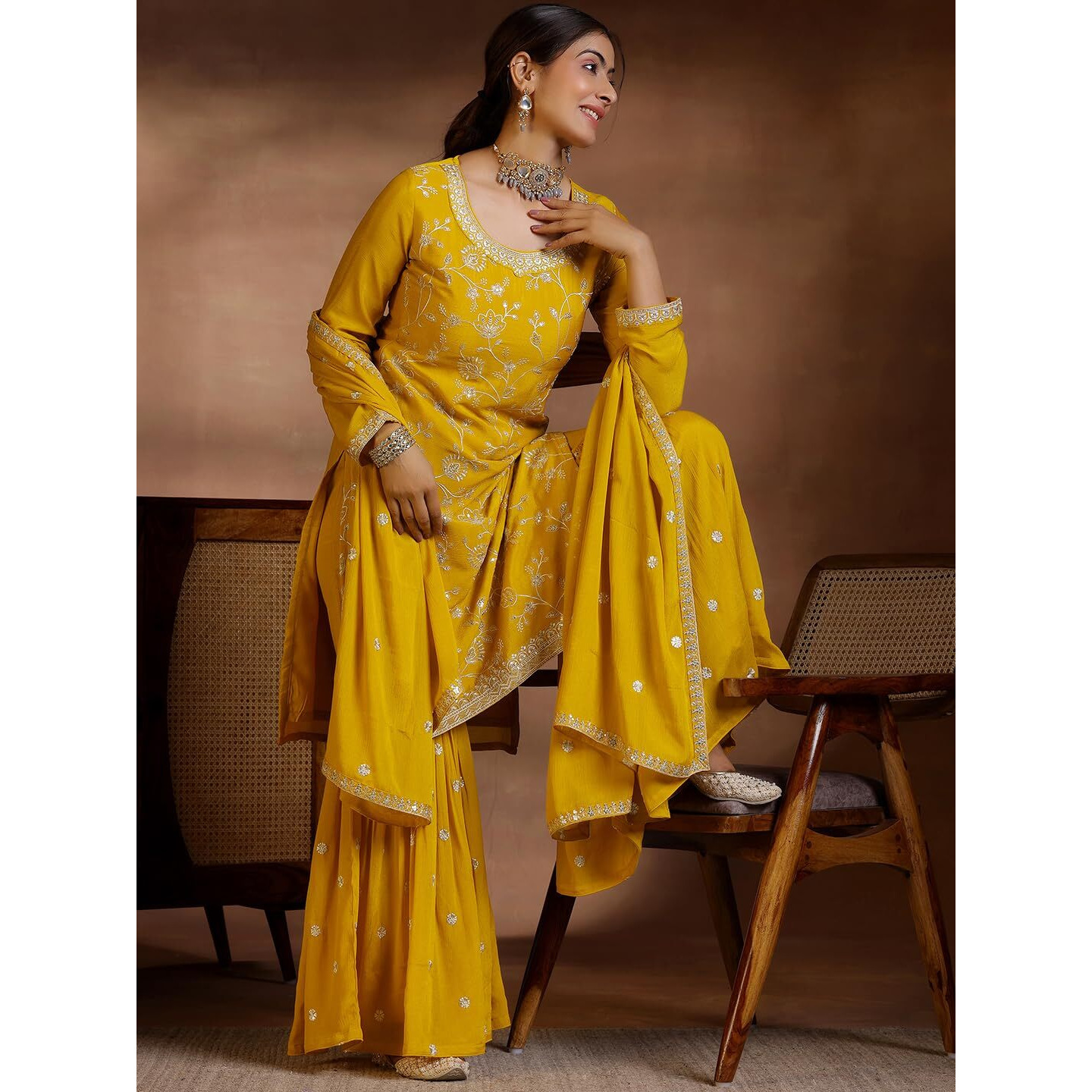 Libas Women's Silk Blend Kurta Sets (278300R_Mustard_Xs)