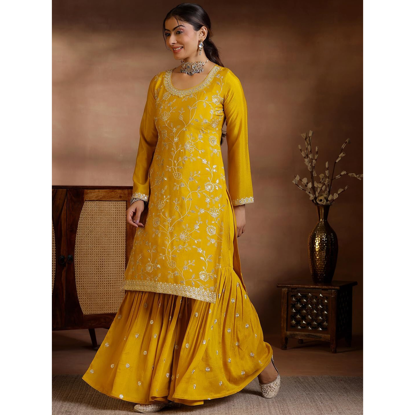 Libas Women's Silk Blend Kurta Sets (278300R_Mustard_Xs)