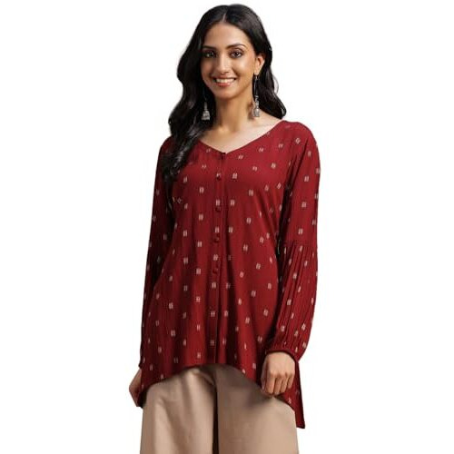 Libas Women's Cotton Ethnic Motifs A-Line Kurti (291310R Maroon
