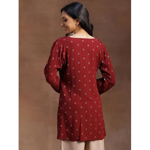 Libas Women's Cotton Ethnic Motifs A-Line Kurti (291310R Maroon