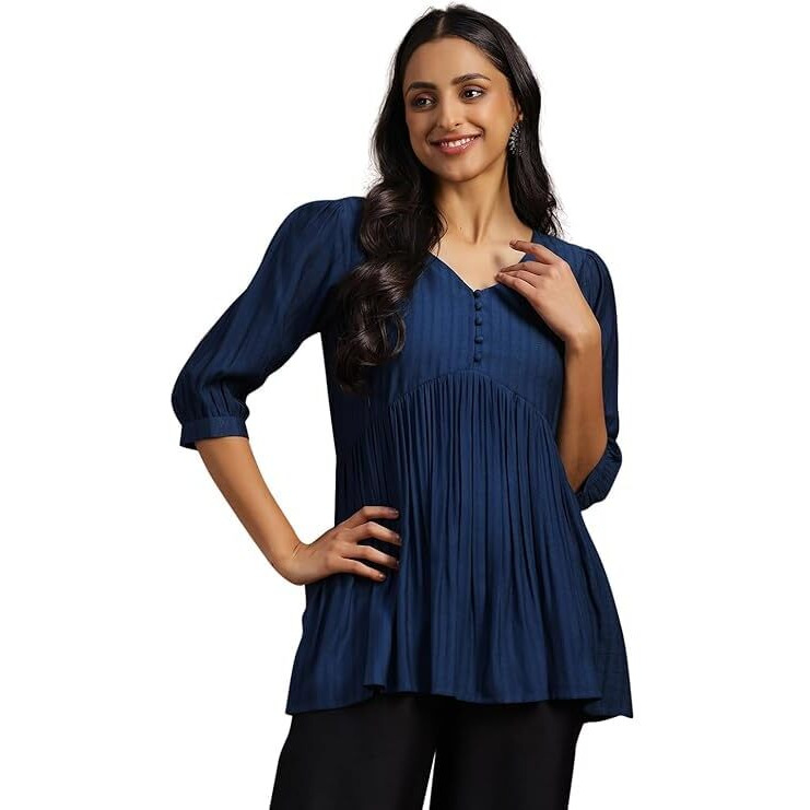 Libas Women's Floral A-Line Kurti (291400R Blue