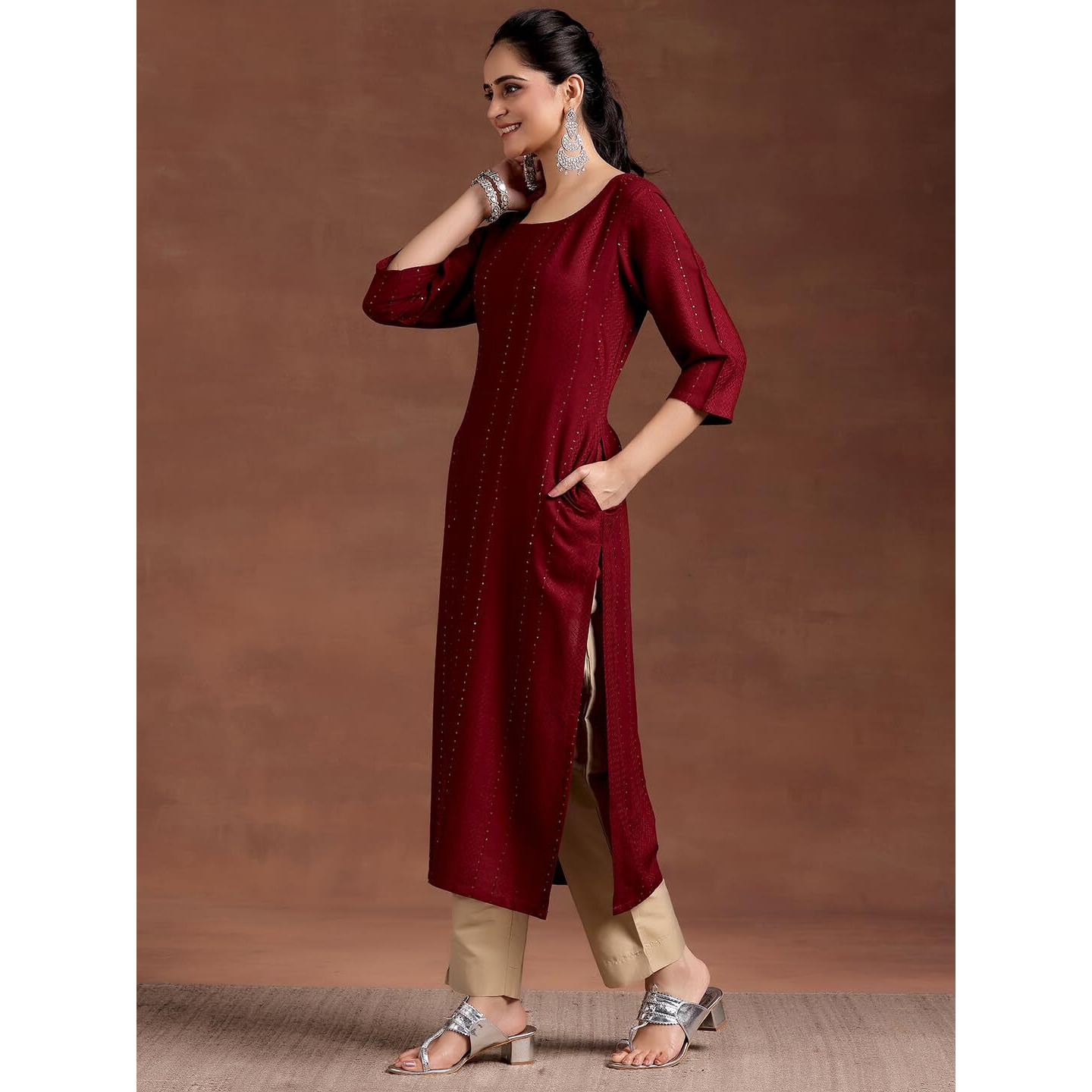 Libas Women's Viscose Rayon Embellished Straight Kurta (29238O0R Red