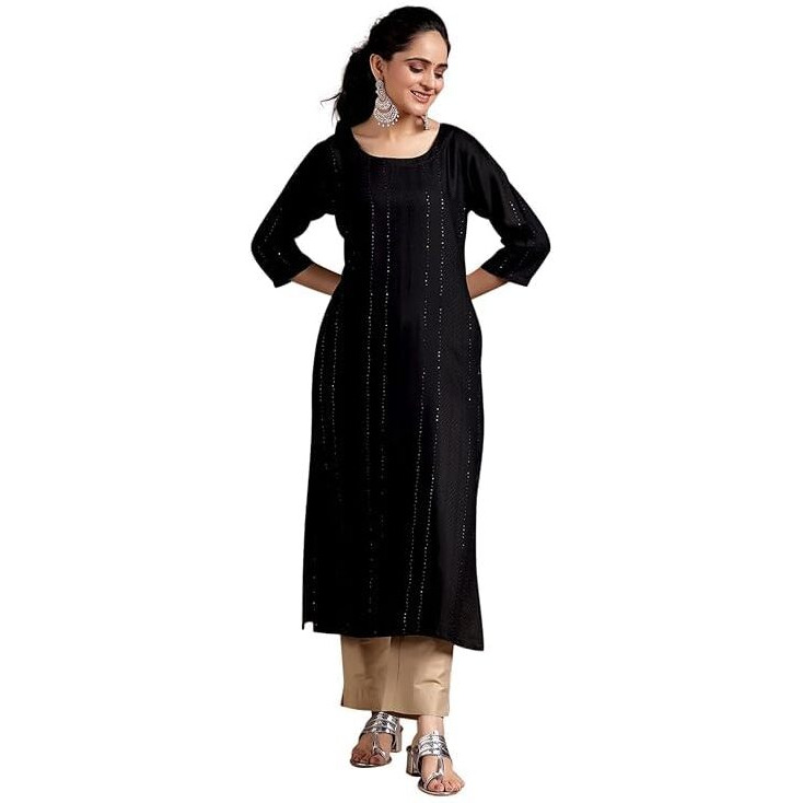 Libas Women's Viscose Rayon Embellished Straight Kurta (29239O0R Black