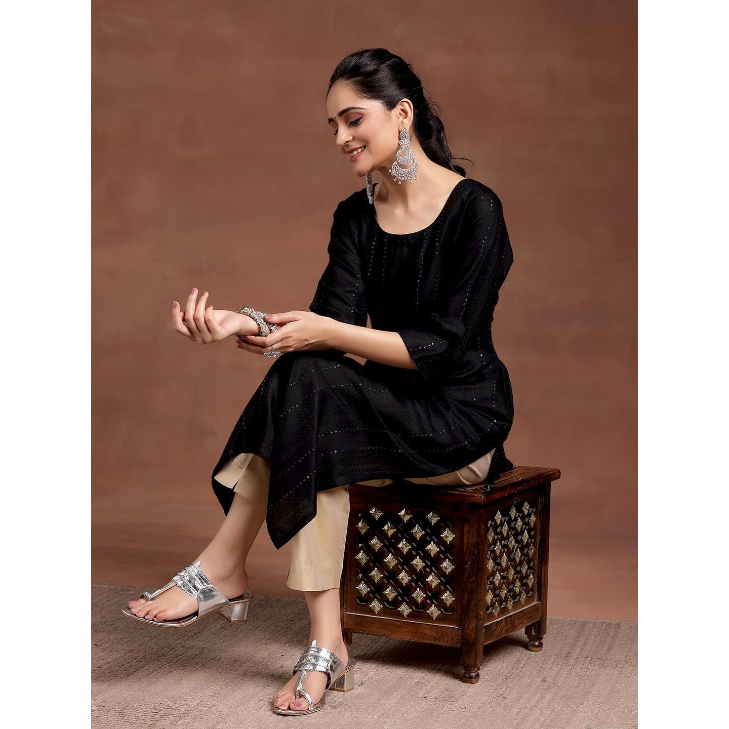 Libas Women's Viscose Rayon Embellished Straight Kurta (29239O0R Black