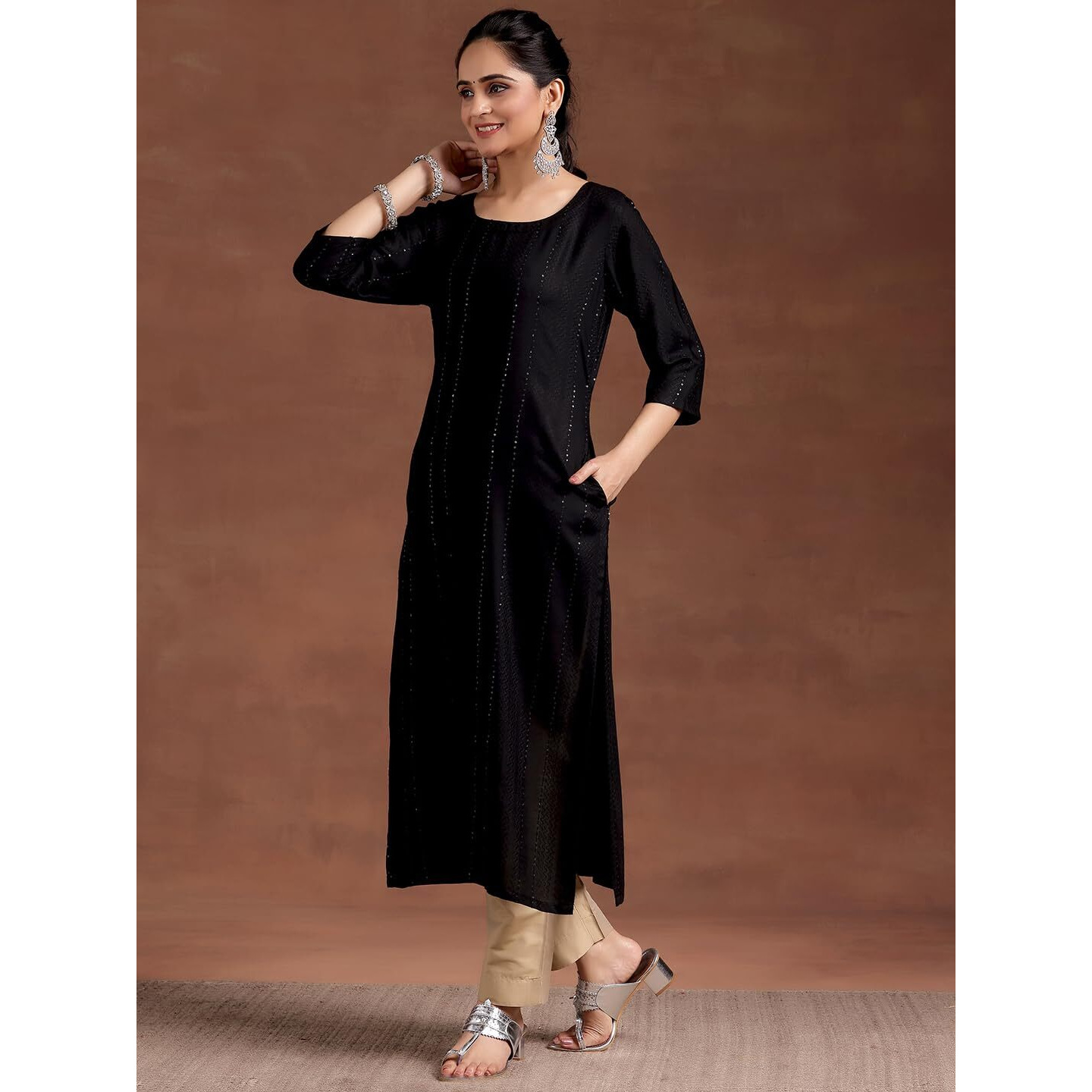 Libas Women's Viscose Rayon Embellished Straight Kurta (29239O0R Black