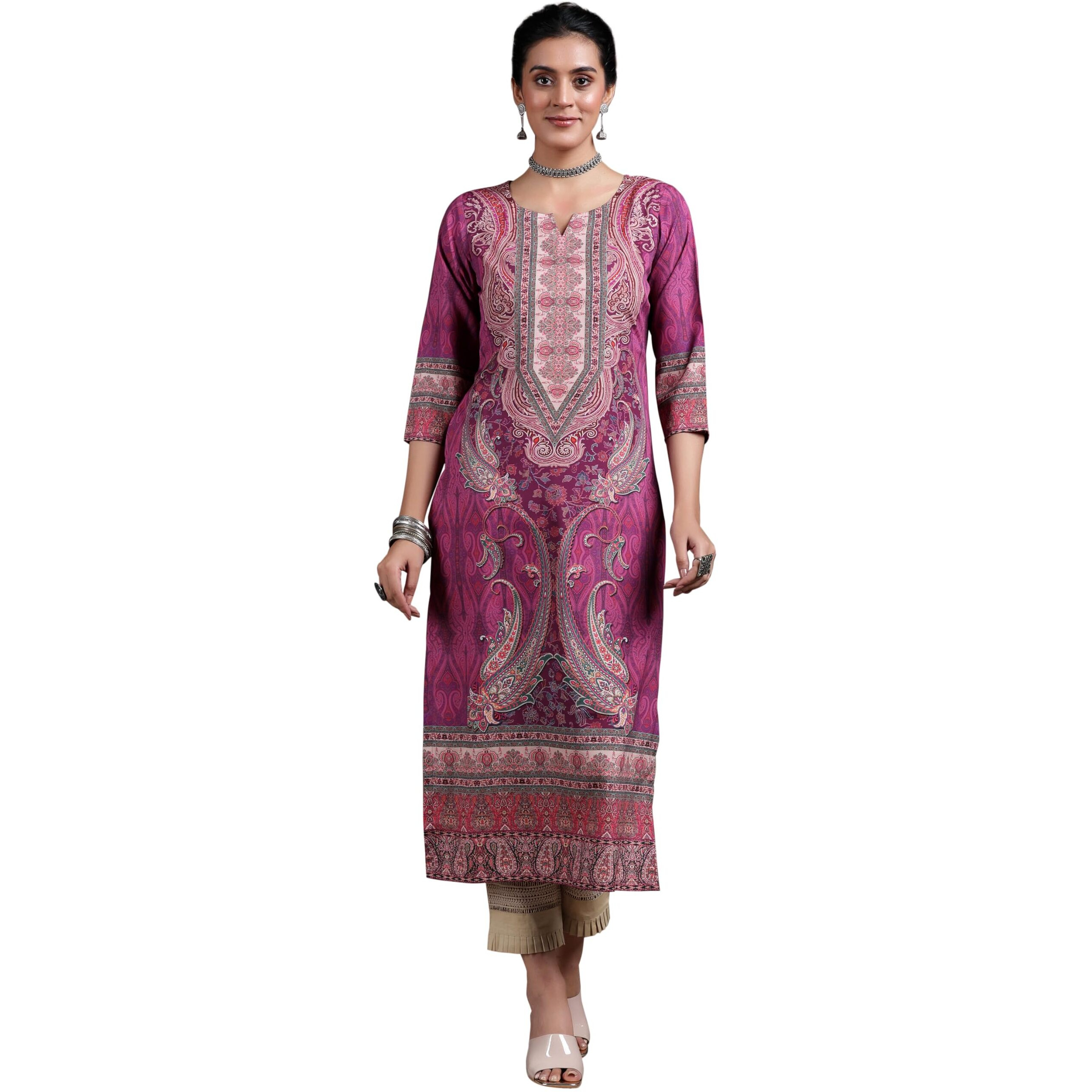 Libas Women's Crepe Paisley Straight Kurta (292610R Mauve