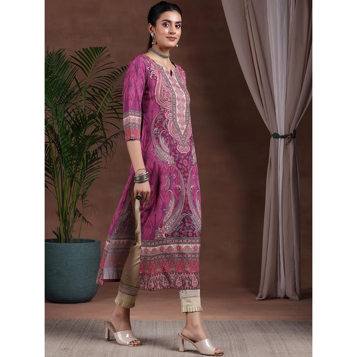 Libas Women's Crepe Paisley Straight Kurta (292610R Mauve
