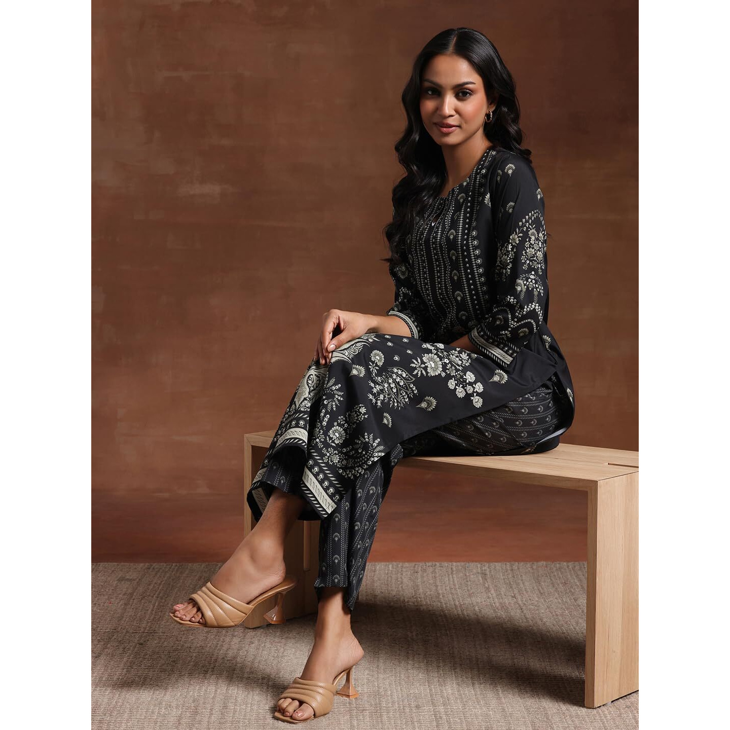 Libas Women Poly Crepe Printed Kurta Set (356630R, Black, Xl