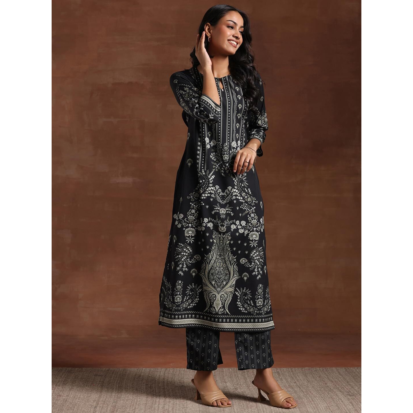 Libas Women Poly Crepe Printed Kurta Set (356630R, Black, Xl