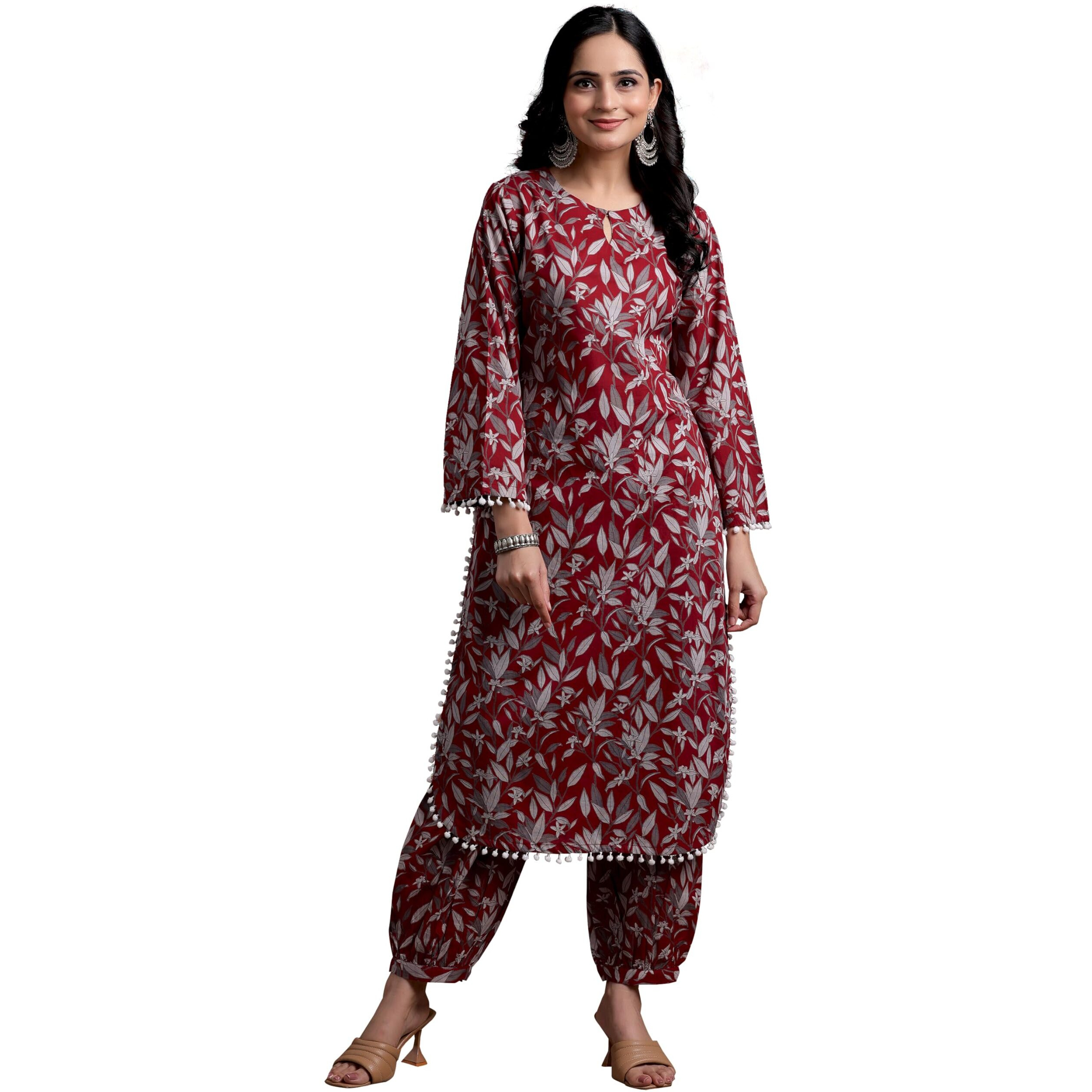 Libas Womens Printed Cotton Pathani Kurta With Salwar