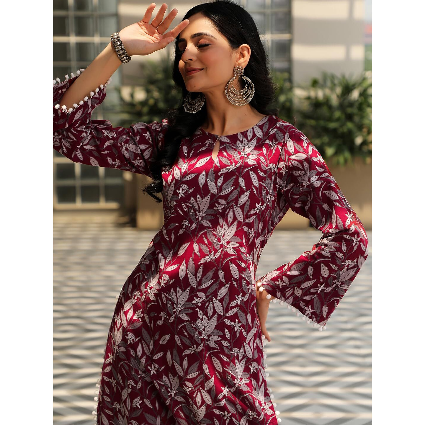 Libas Womens Printed Cotton Pathani Kurta With Salwar