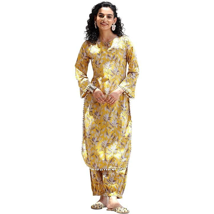 Libas Womens Printed Cotton Pathani Kurta With Salwar