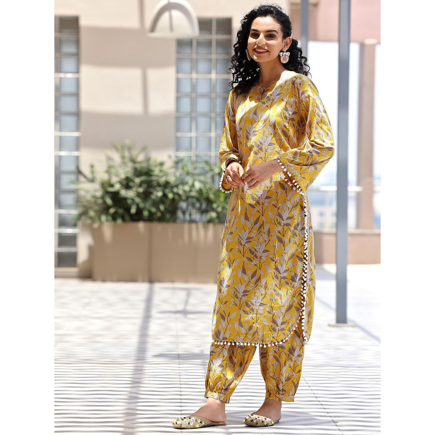 Libas Womens Printed Cotton Pathani Kurta With Salwar