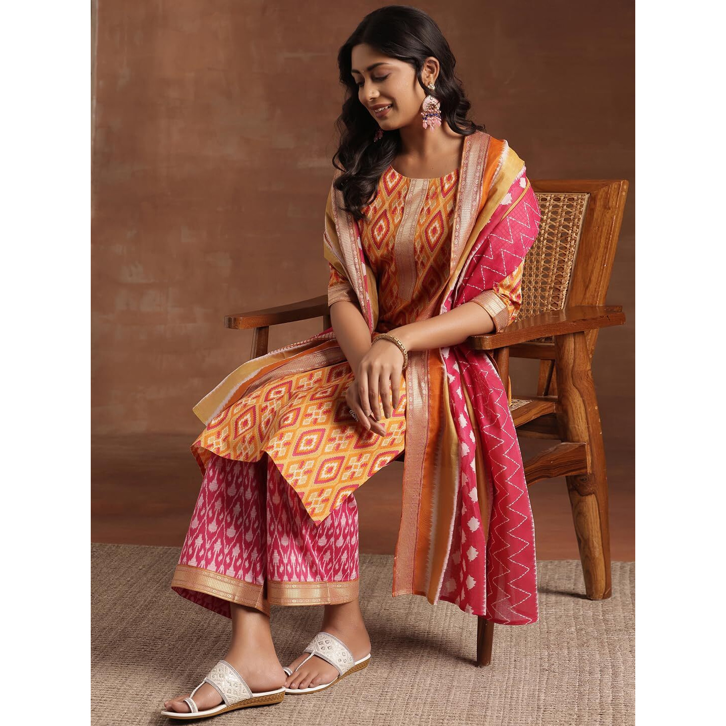 Libas Women's Pure Cotton Printed Kurta Sets (366180R_Orange_Xs)