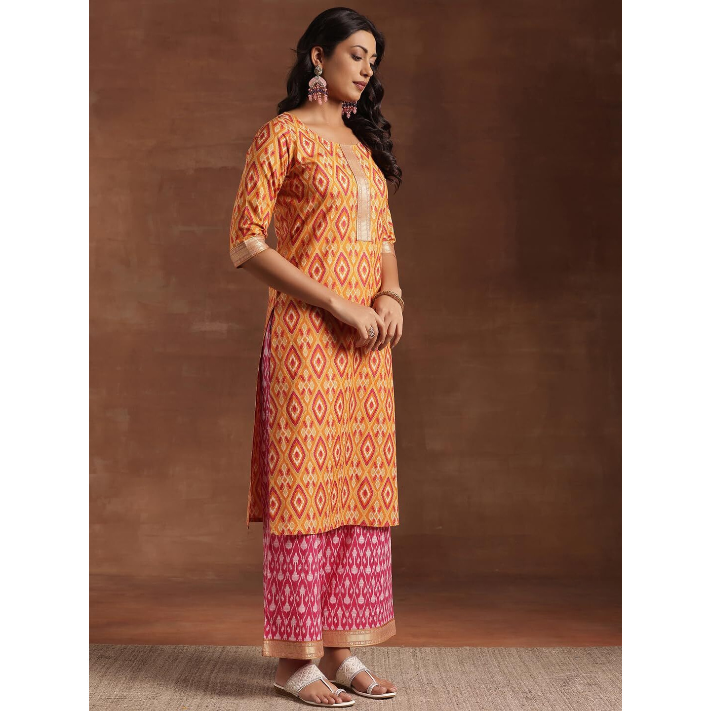 Libas Women's Pure Cotton Printed Kurta Sets (366180R_Orange_Xs)