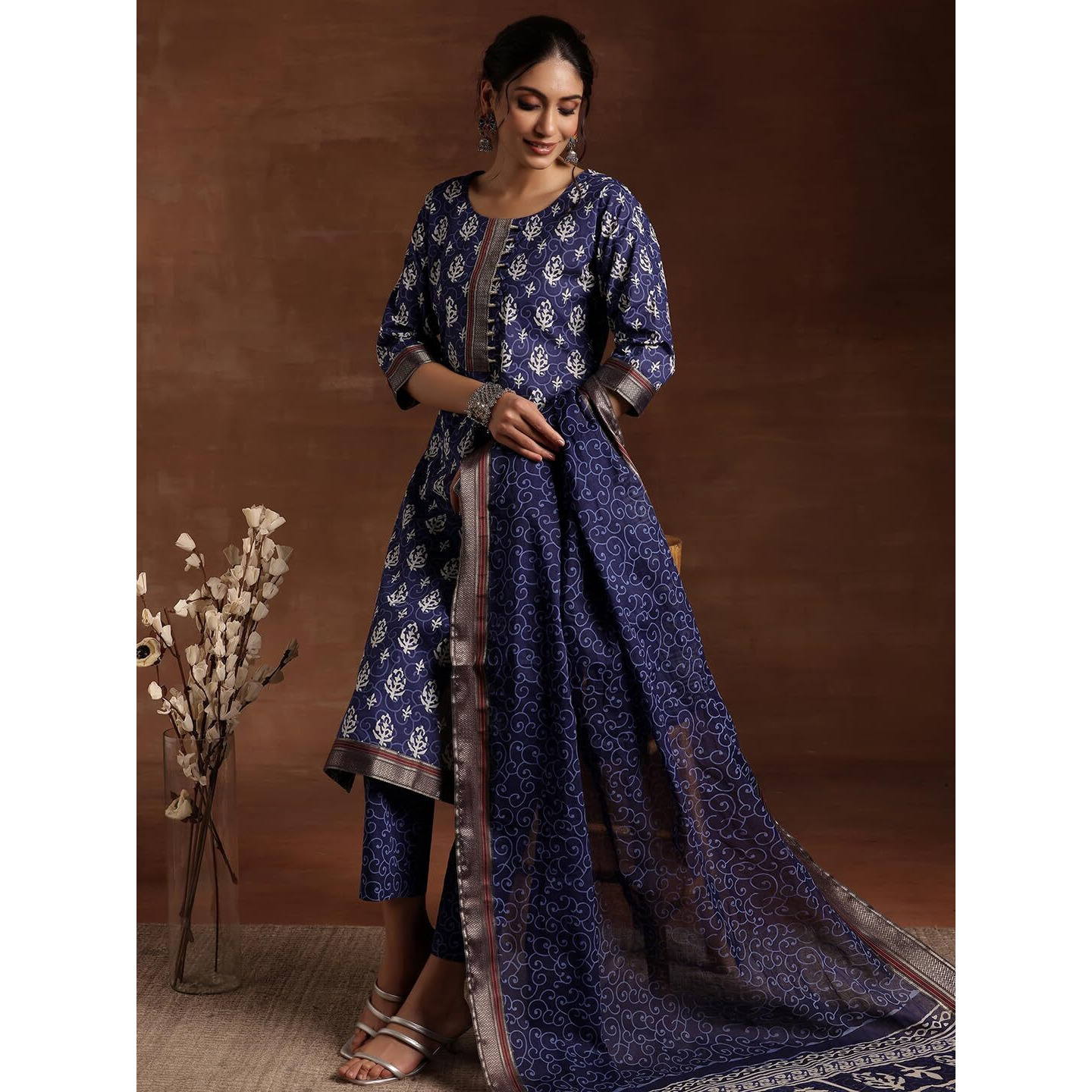 Libas Women Pure Cotton Kurta Set (366350R, Blue, Small)