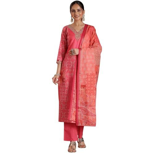 Libas Women's Linen Kurta Set (486720R_Pink